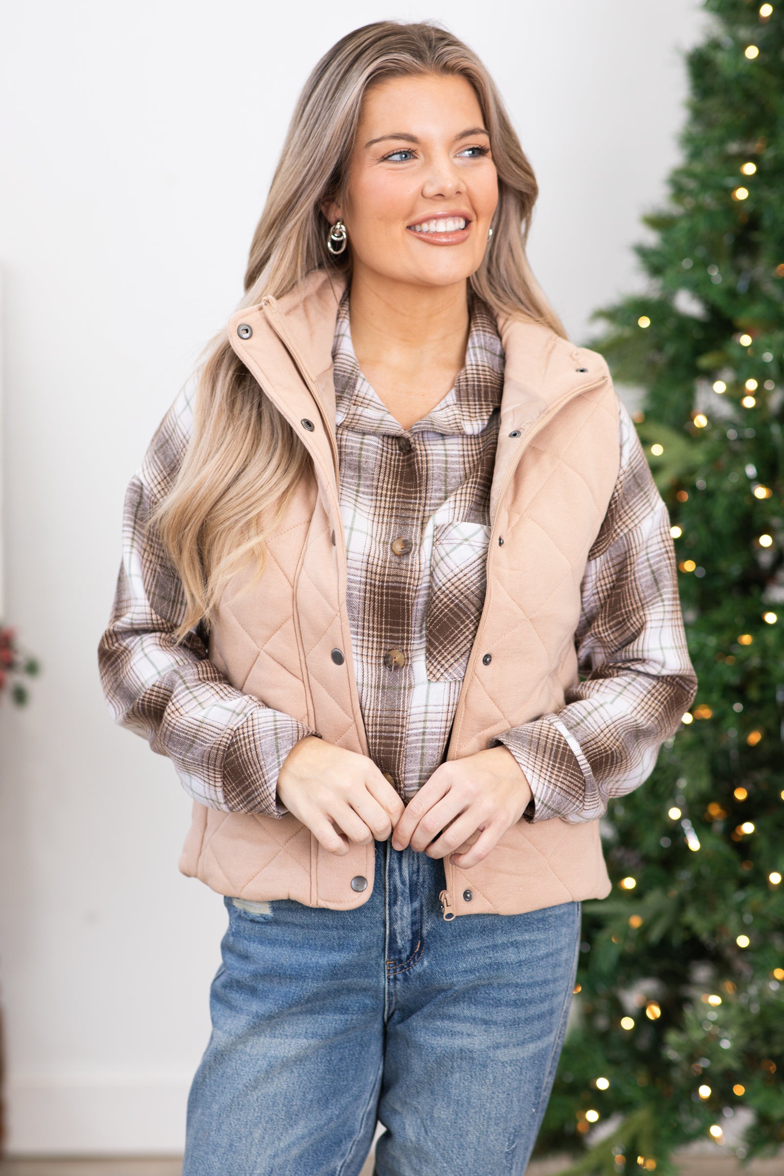 Tan Diamond Quilted Vest