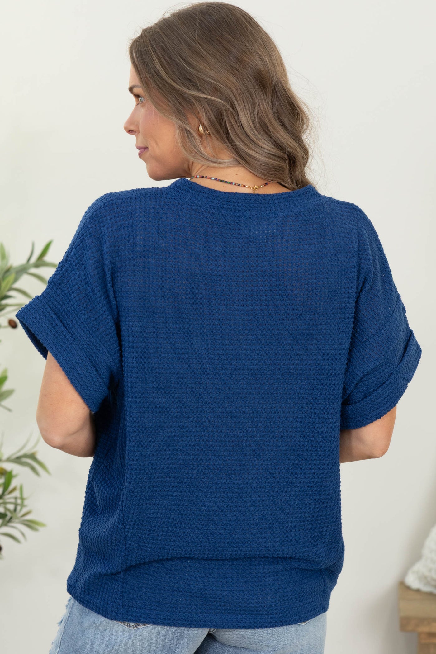 Waffle V-Neck Short Sleeve Top