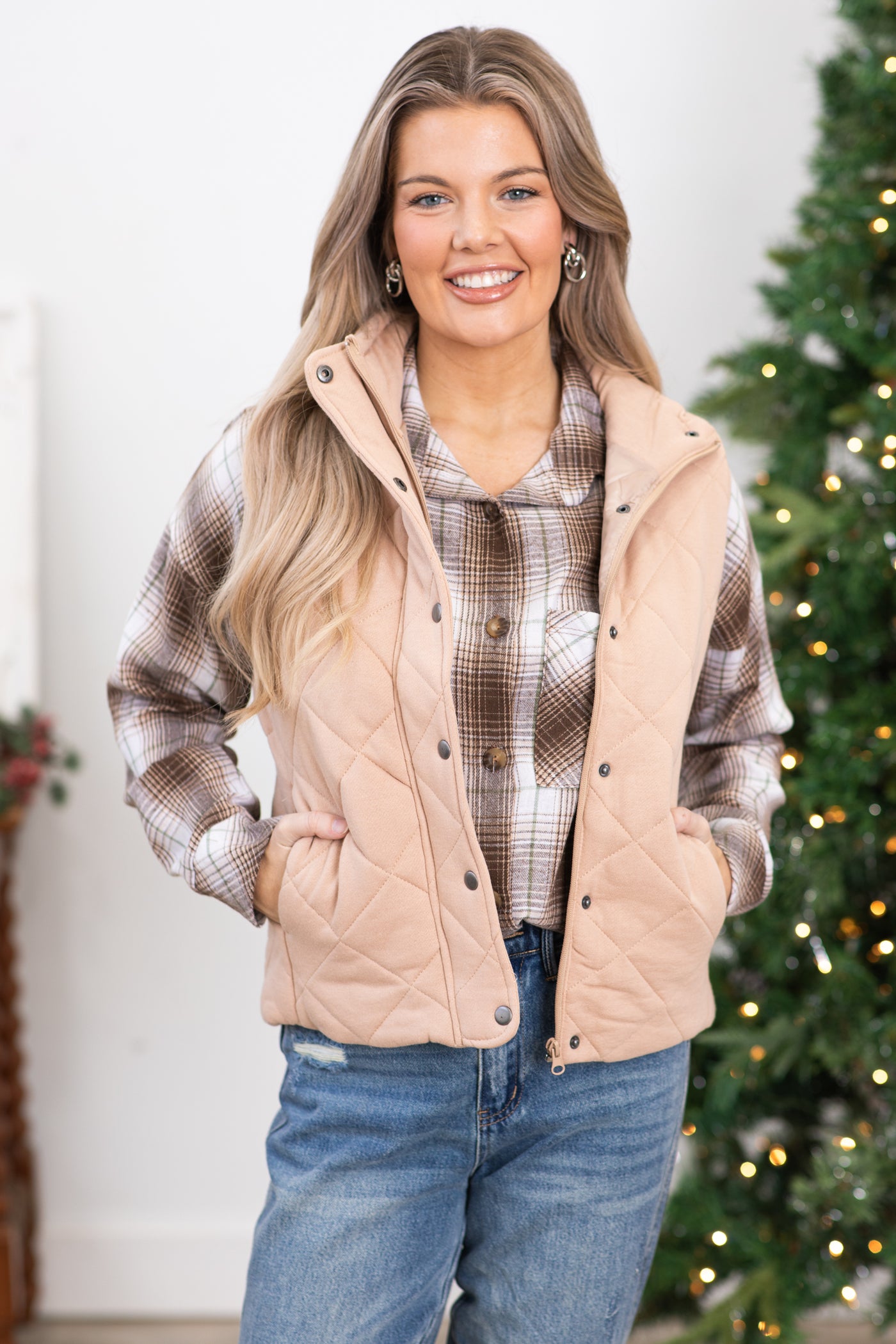 Tan Diamond Quilted Vest