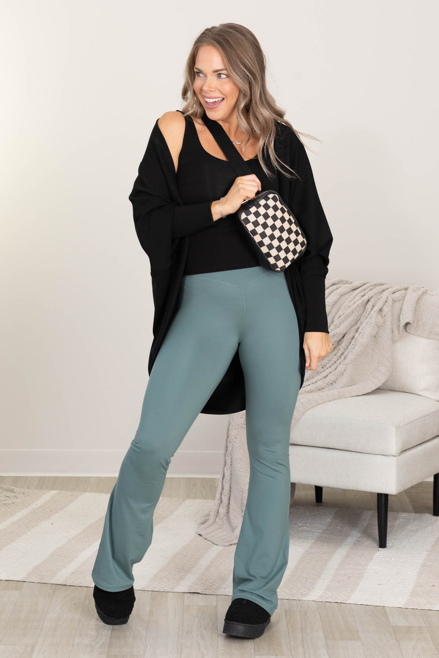 Dark Sage Crossover Waist Yoga Pants