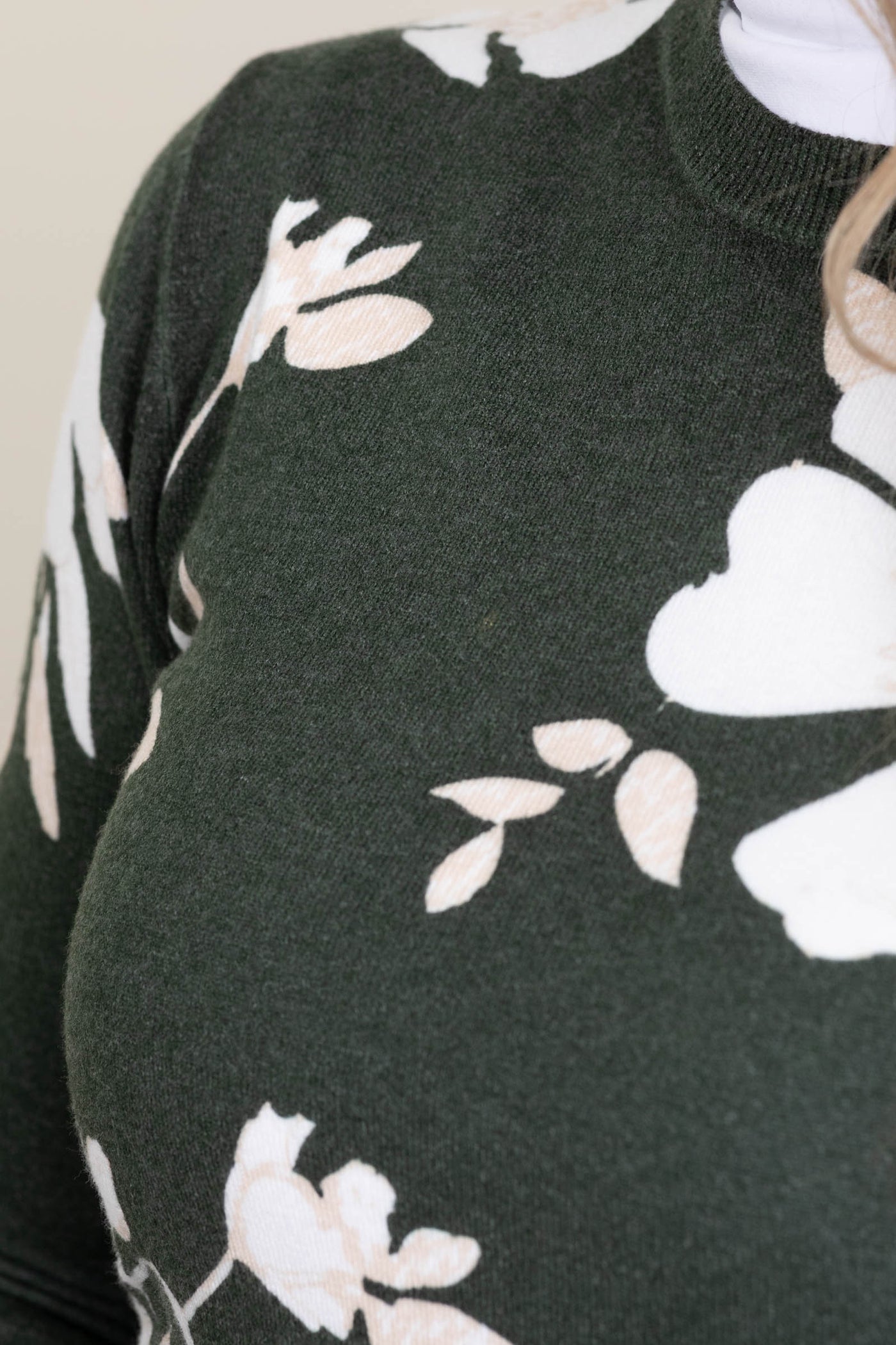 Olive Floral Printed Knit Sweater Top