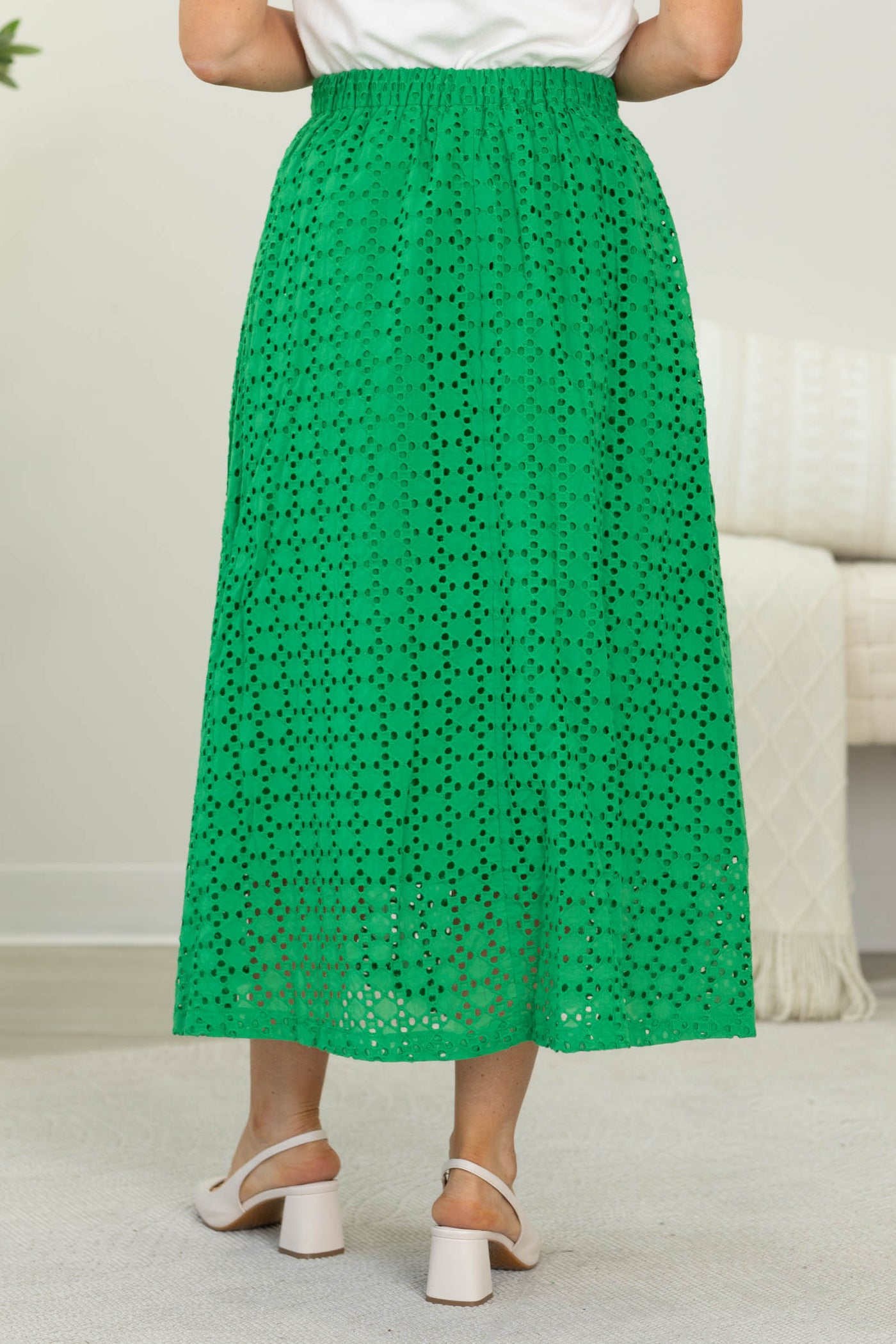 Kelly Green Eyelet Midi Skirt