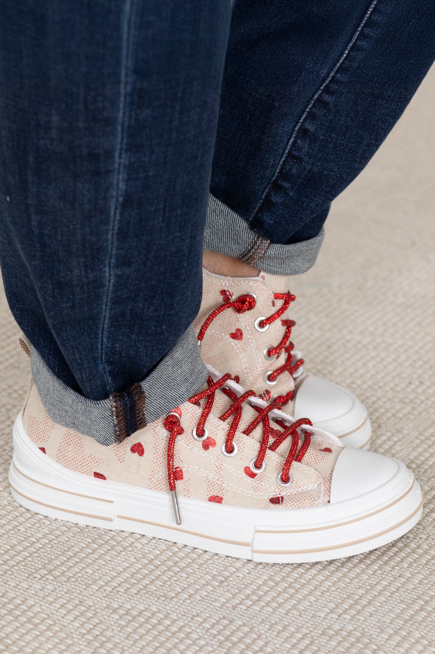 Printed Hearts With Glitter Lace Up Sneakers