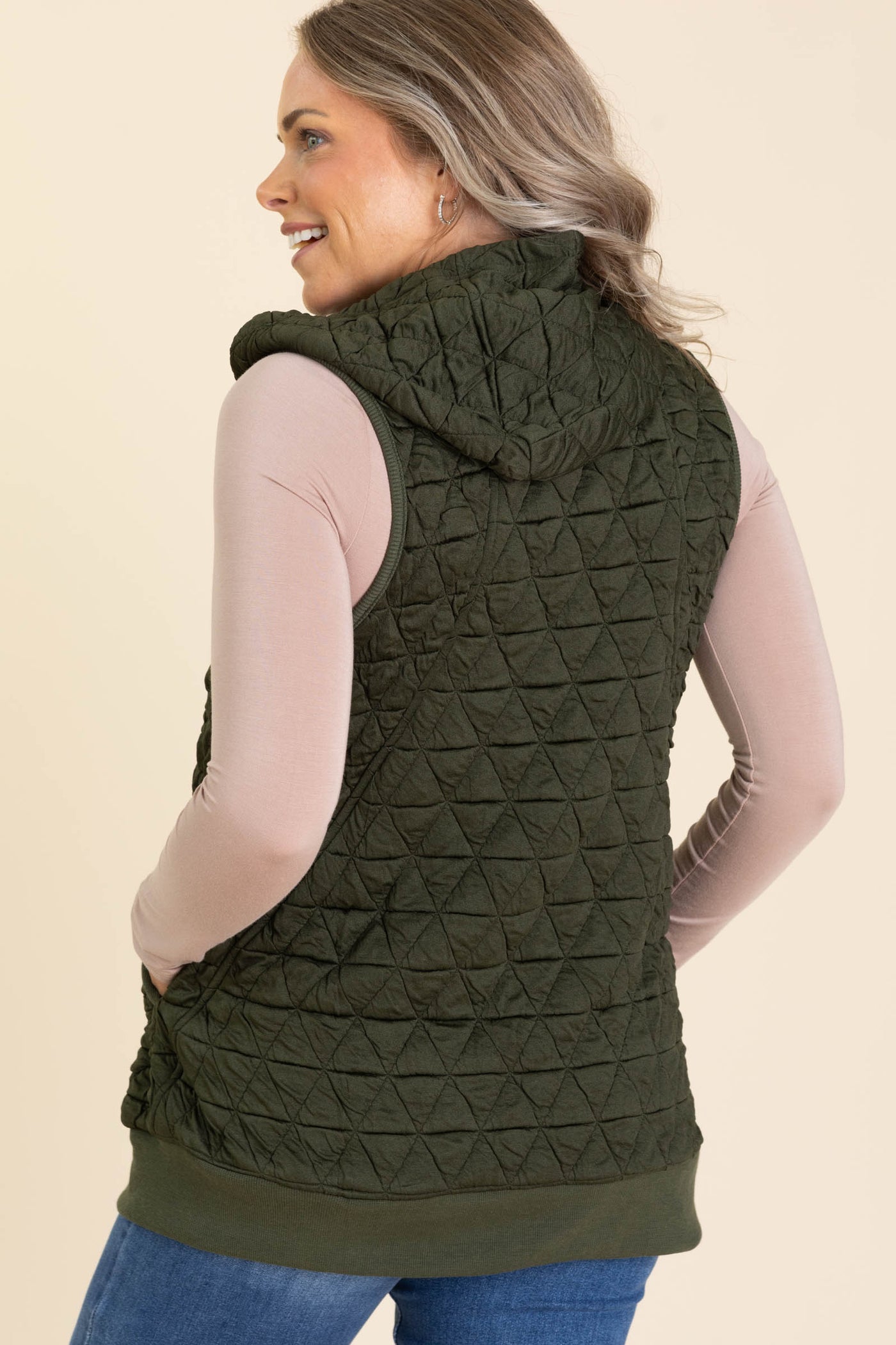 Quilted Knit Zip Up Hoodie Vests