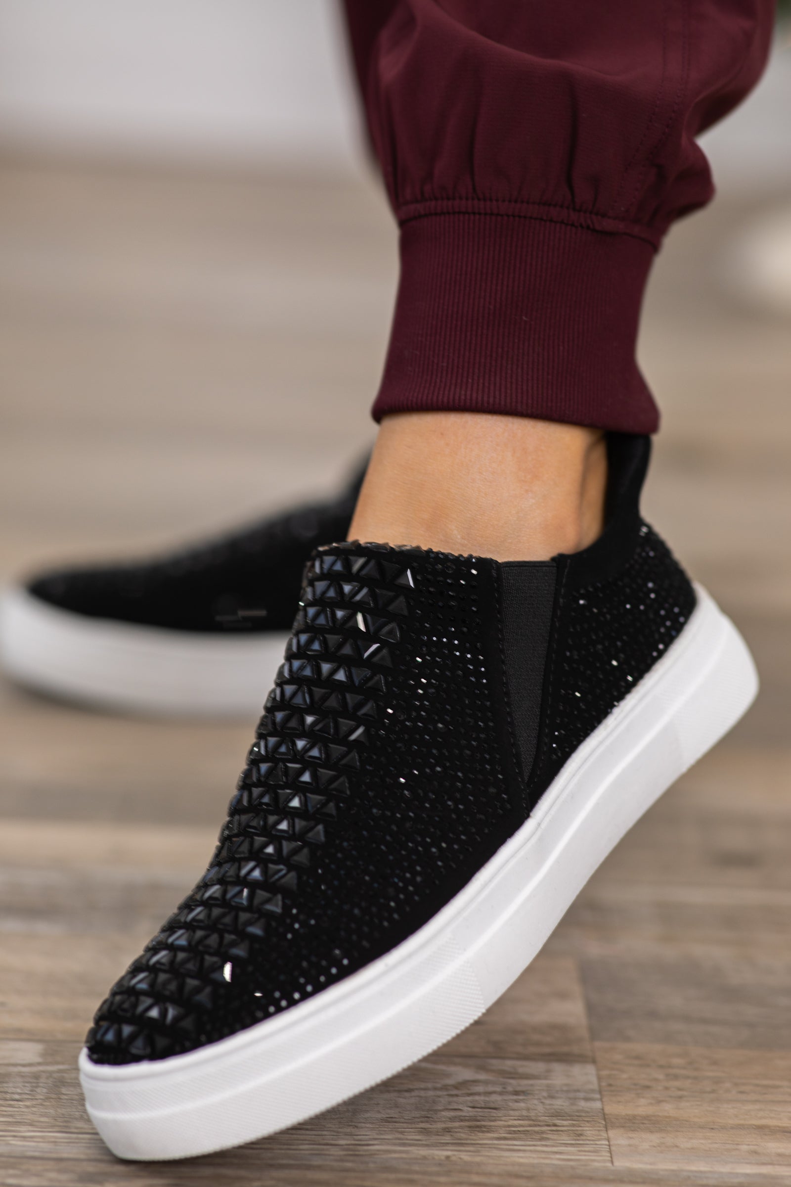 Black Slip On Sneakers With Rhinestones · Filly Flair