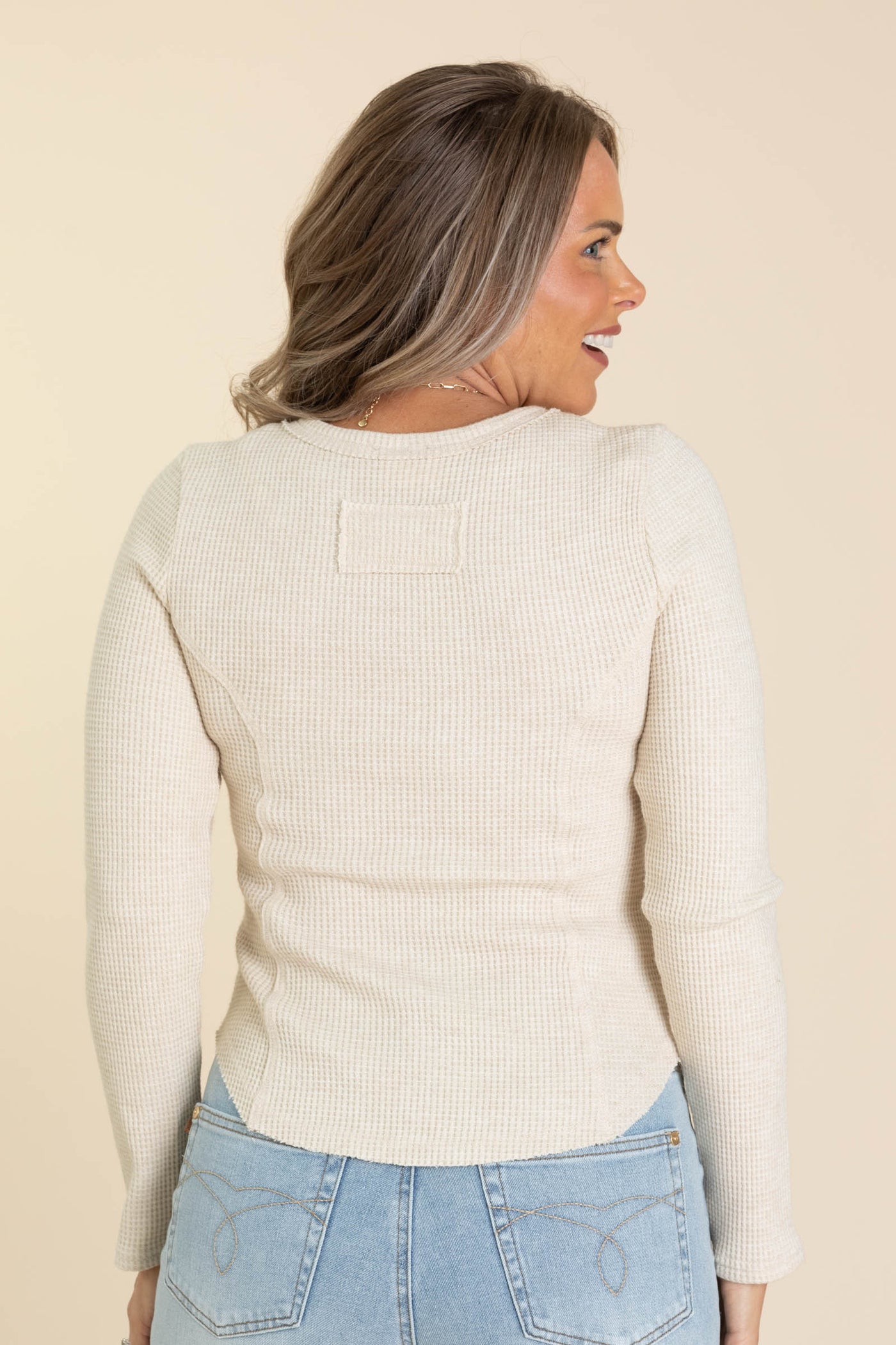 Oatmeal Button Down Fitted Knit Top