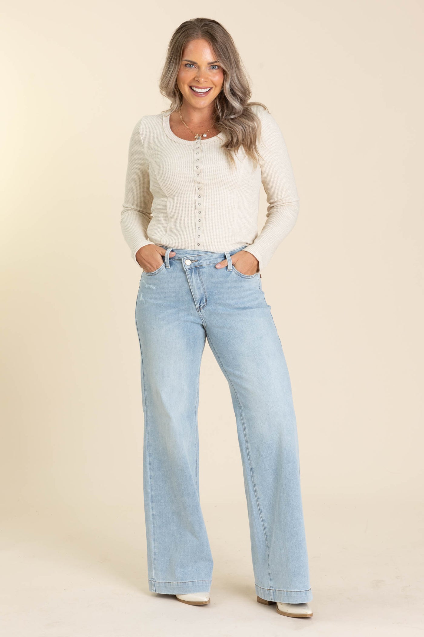 Judy Blue Light Retro Wide Criss Cross Jeans