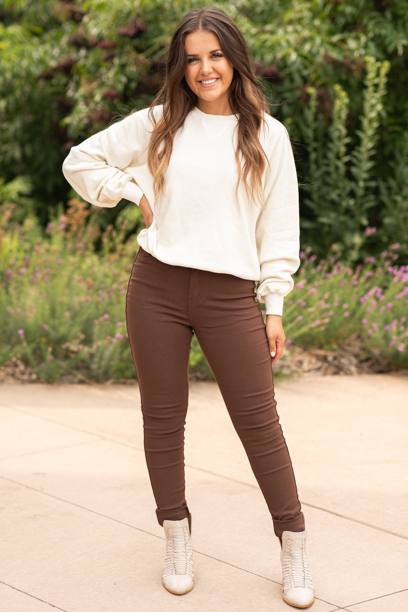 Brown Skinny Fit High Rise Pants - Filly Flair