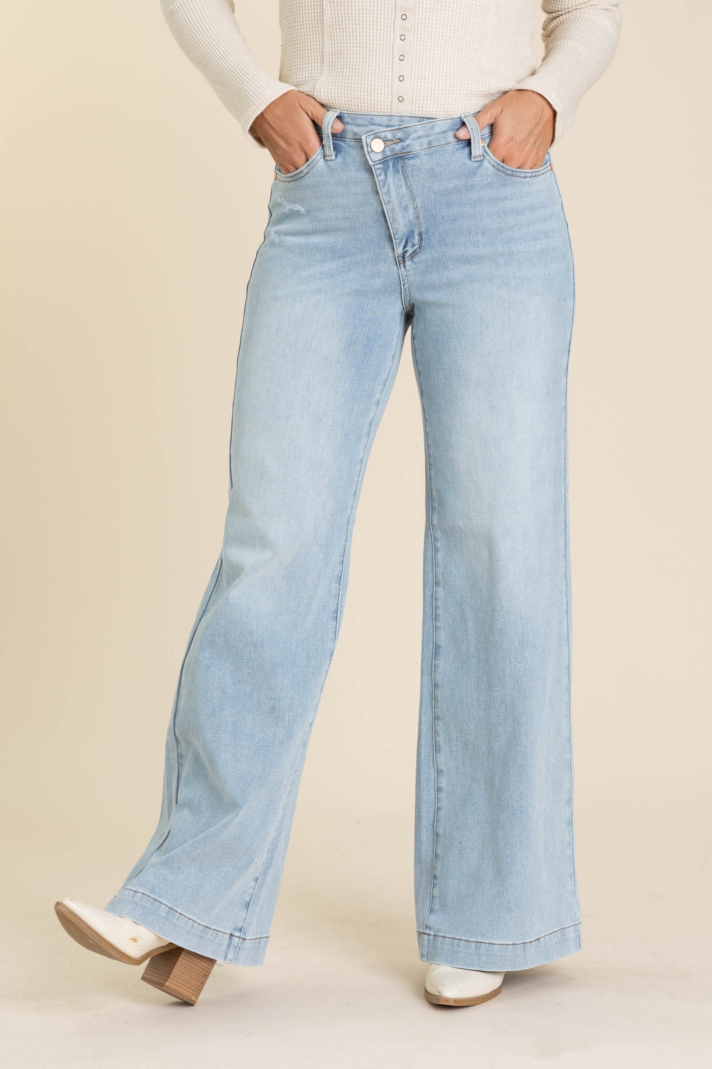 Judy Blue Light Retro Wide Criss Cross Jeans