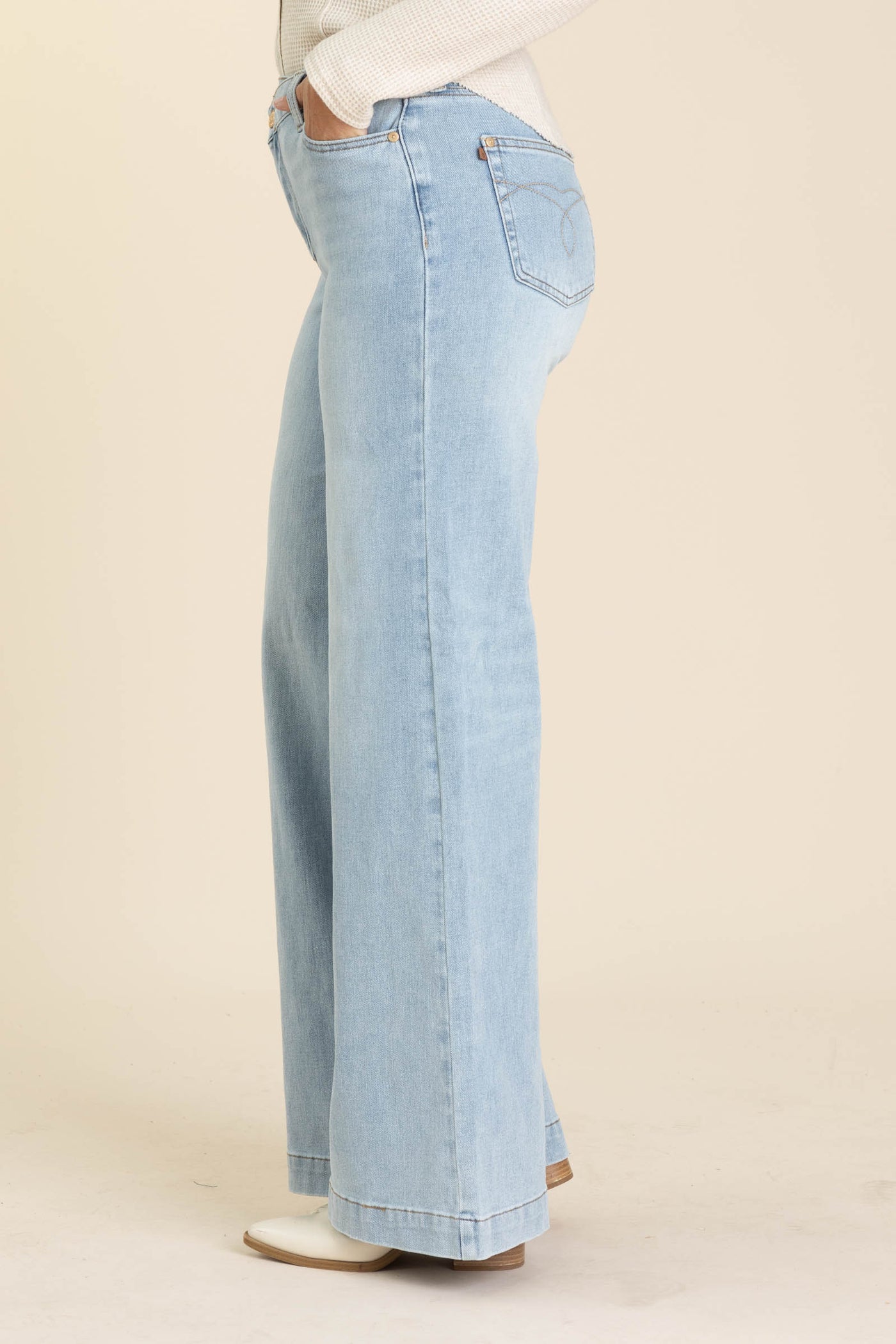 Judy Blue Light Retro Wide Criss Cross Jeans