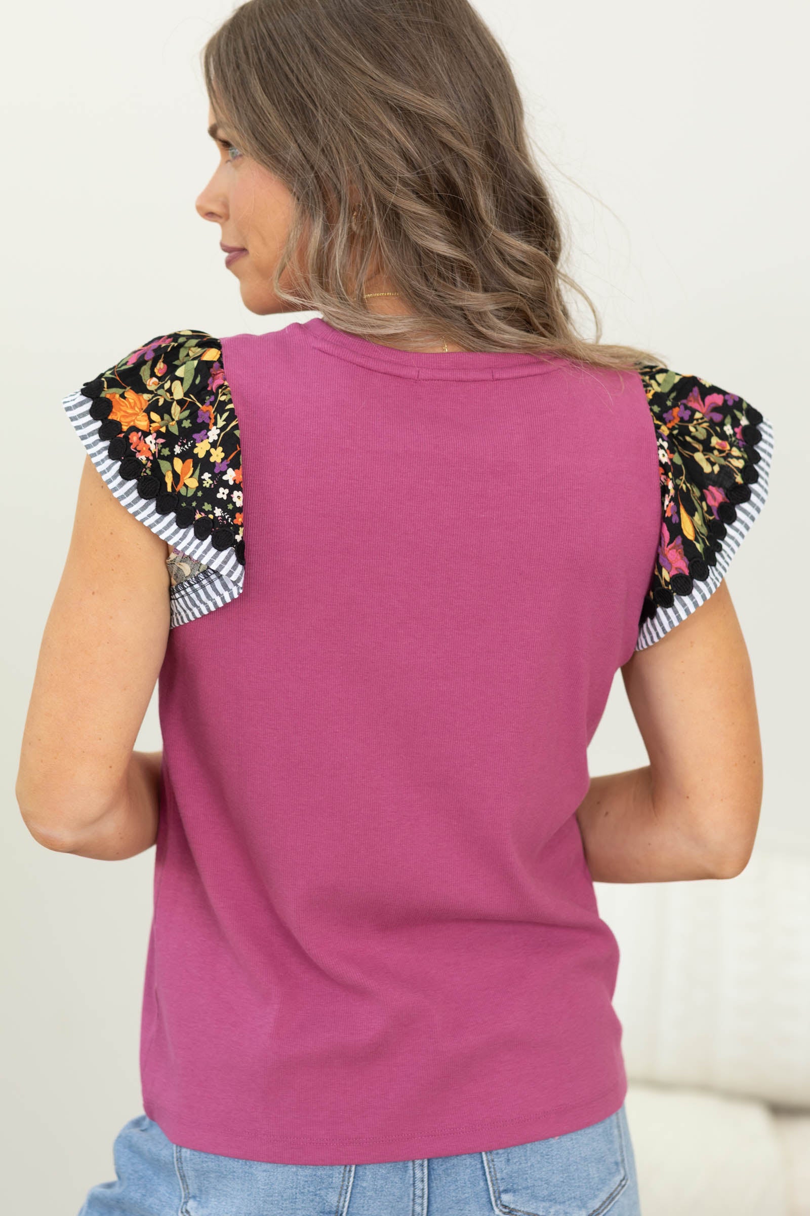 Staccato Print Ruffle Sleeve Knit Top · Filly Flair