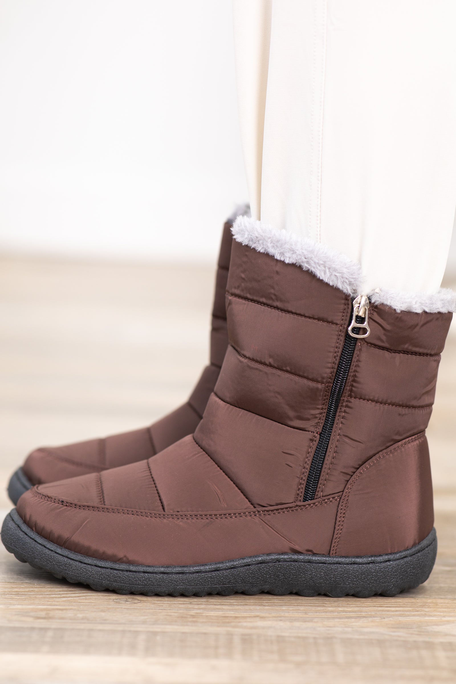 Brown Faux Fur Lined Snow Boots