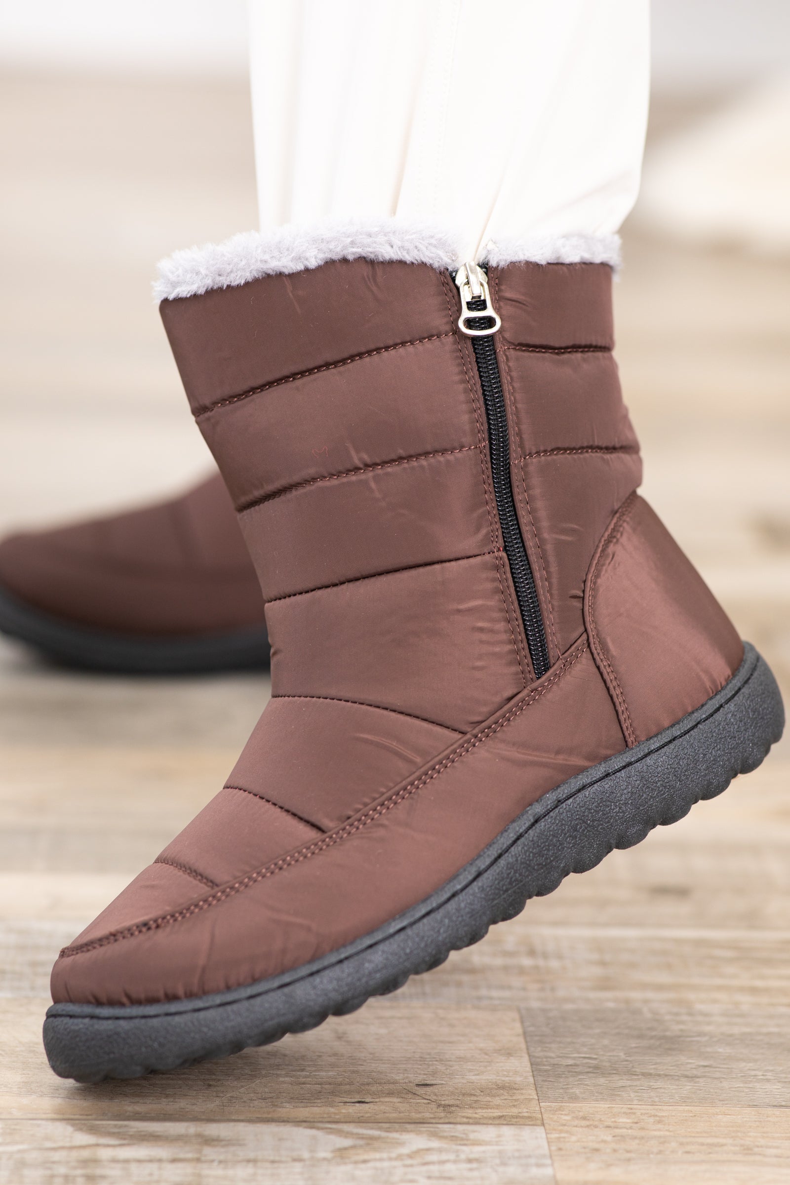 Brown Faux Fur Lined Snow Boots