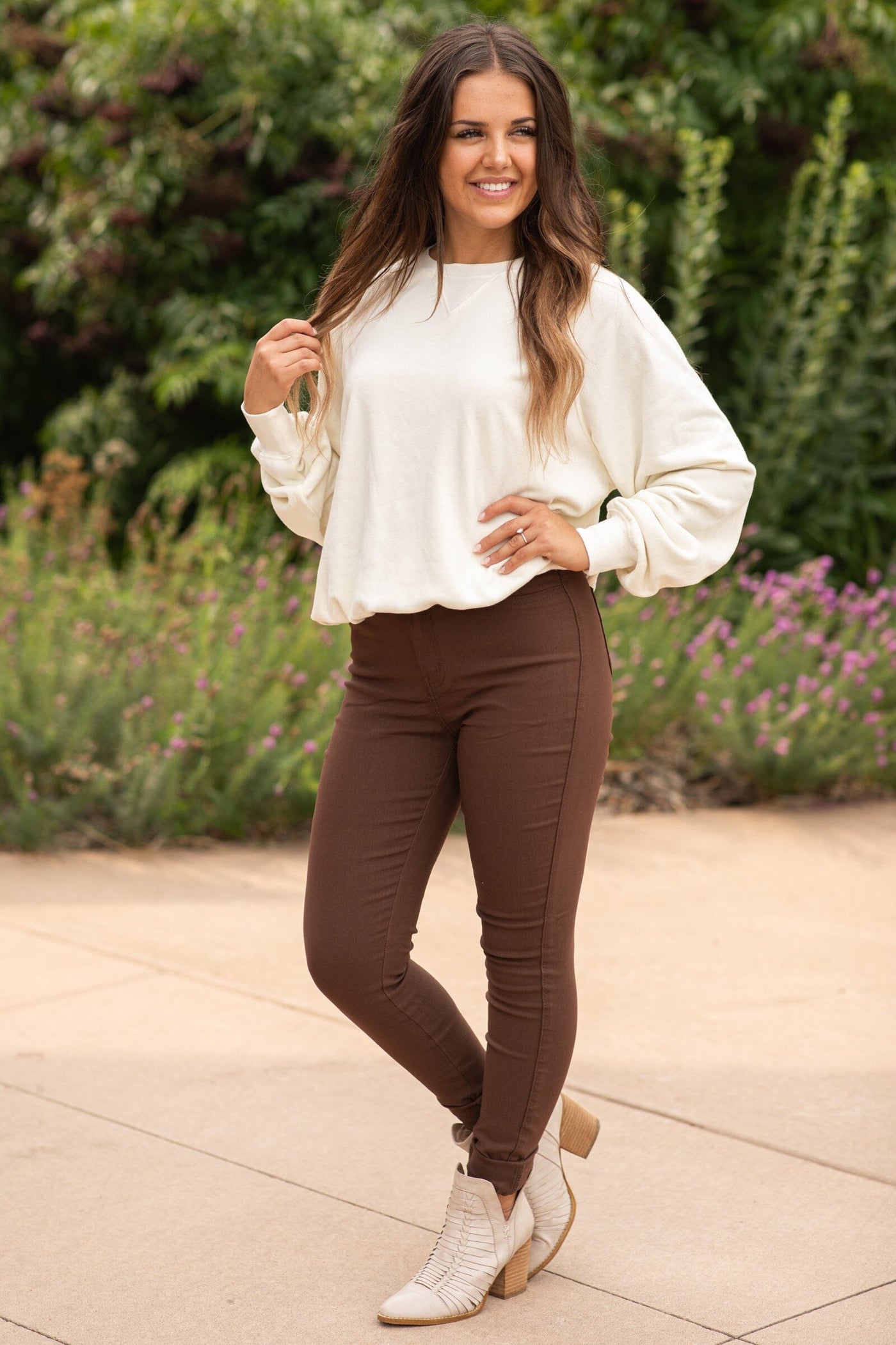 Brown Skinny Fit High Rise Pants - Filly Flair