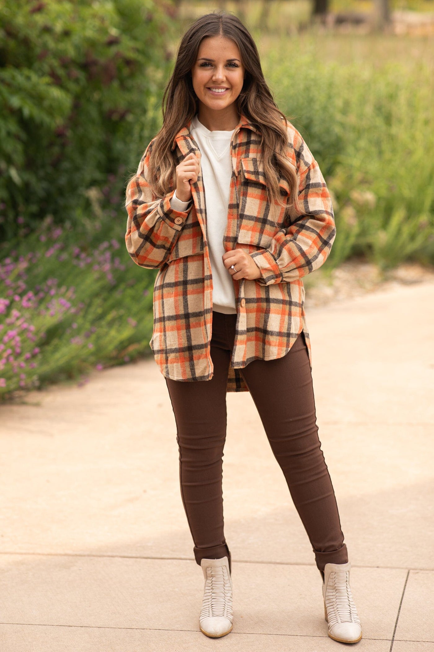 Orange and Tan Plaid Shacket - Filly Flair