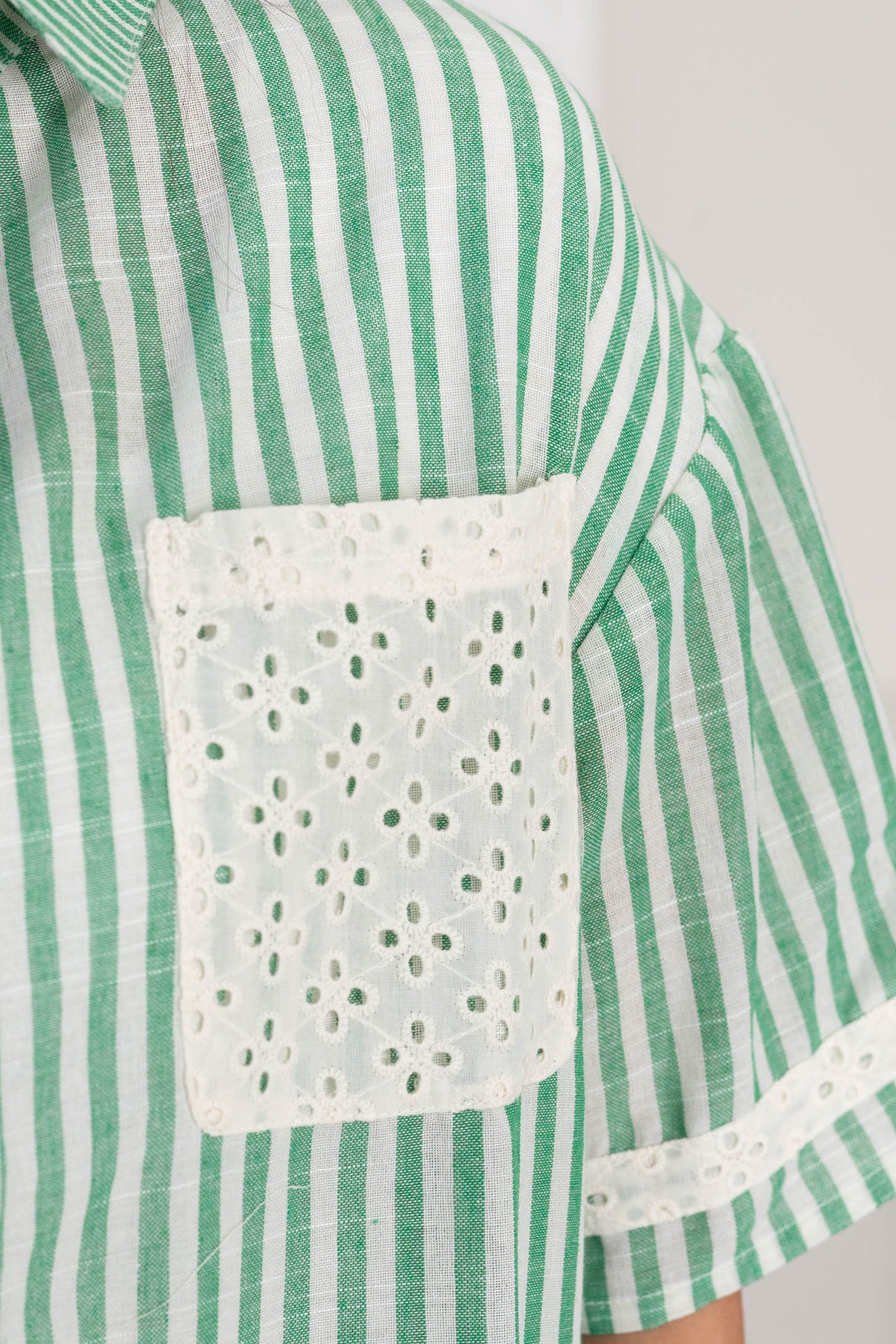 Green Lace Contrast Oversized Stripe Shirt Top