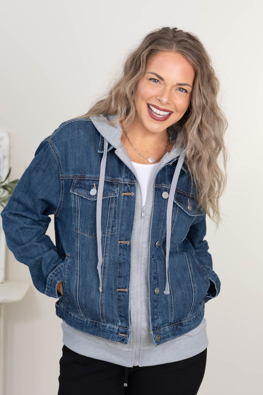 Risen Dark Wash Oversized Hoodie Denim Jacket