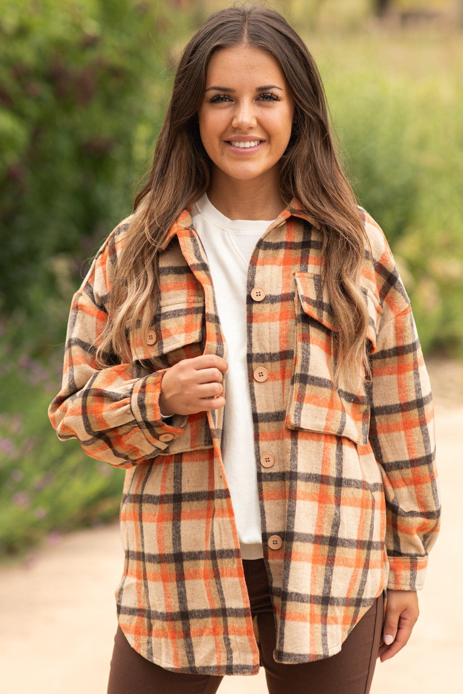 Orange and Tan Plaid Shacket - Filly Flair