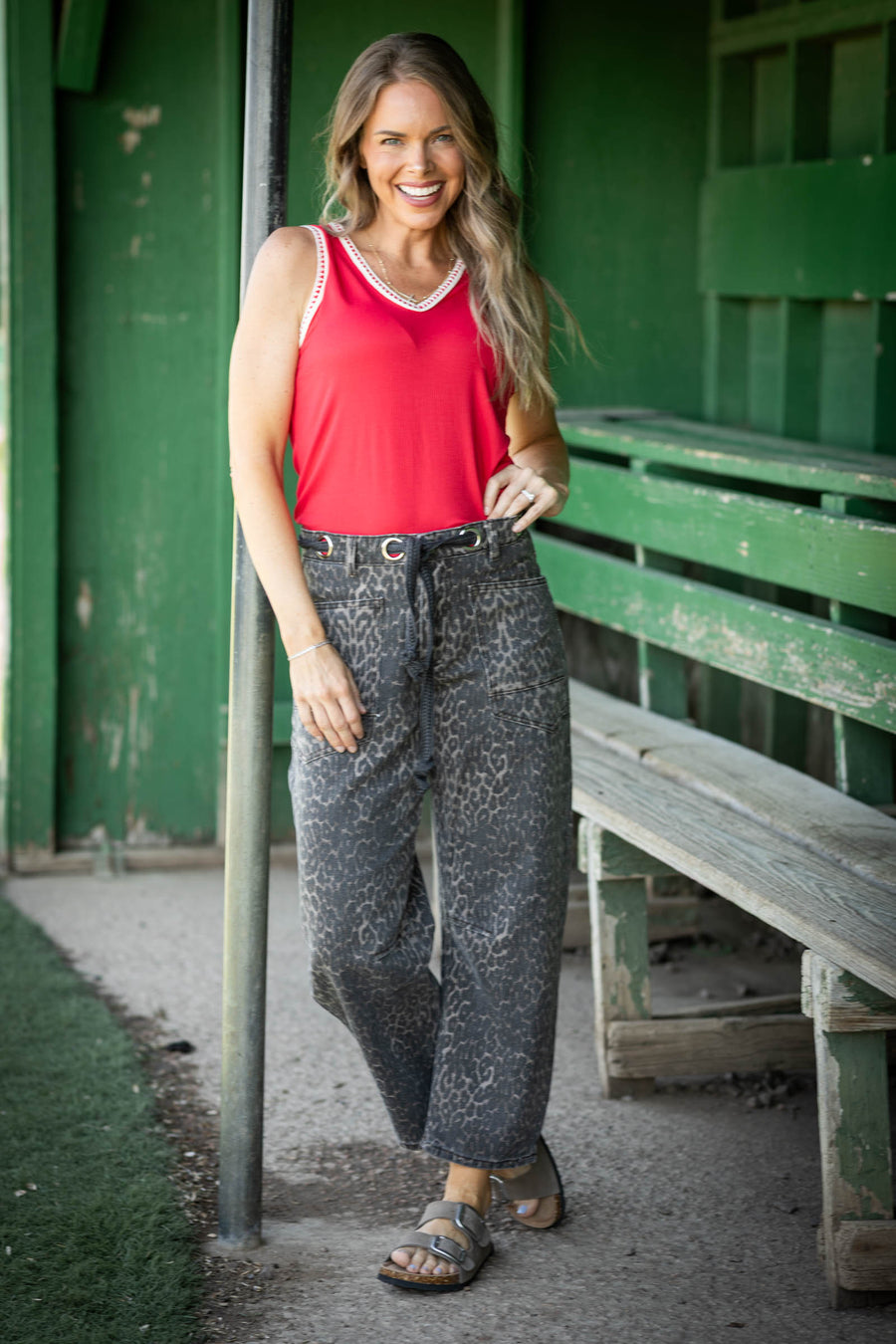 Leopard Barrel Pants With Rope Belt Detail