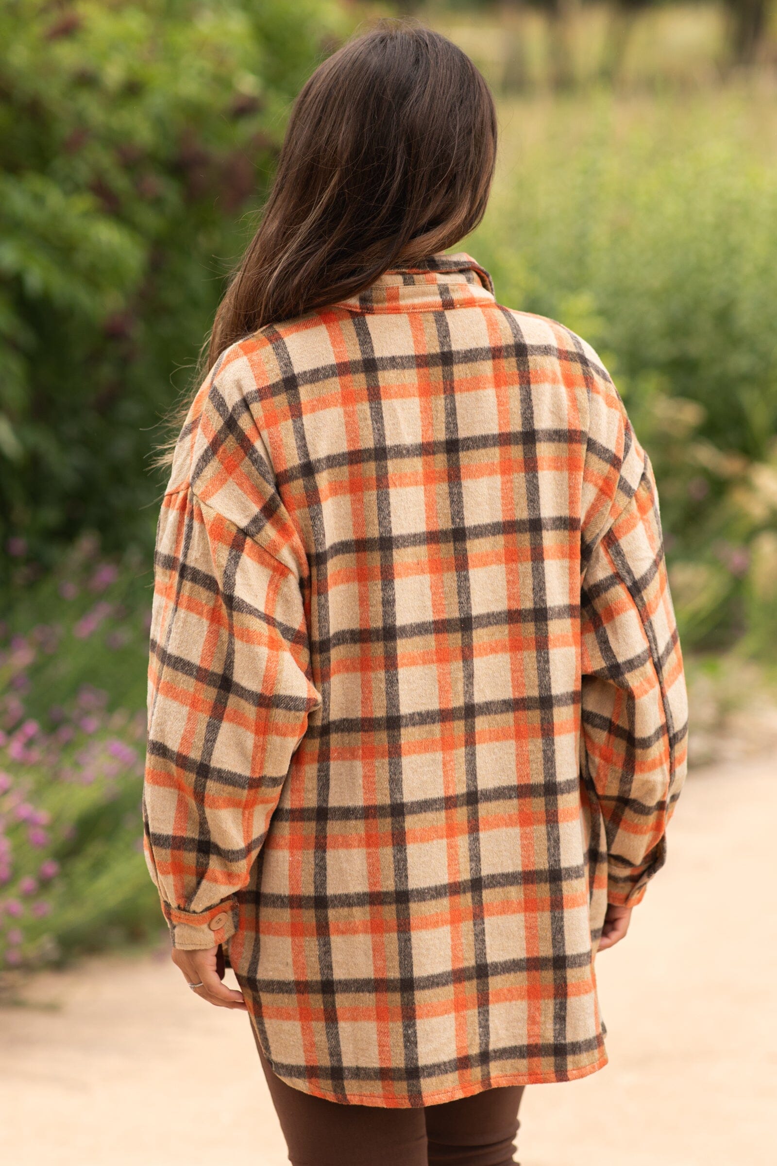 Orange and Tan Plaid Shacket - Filly Flair