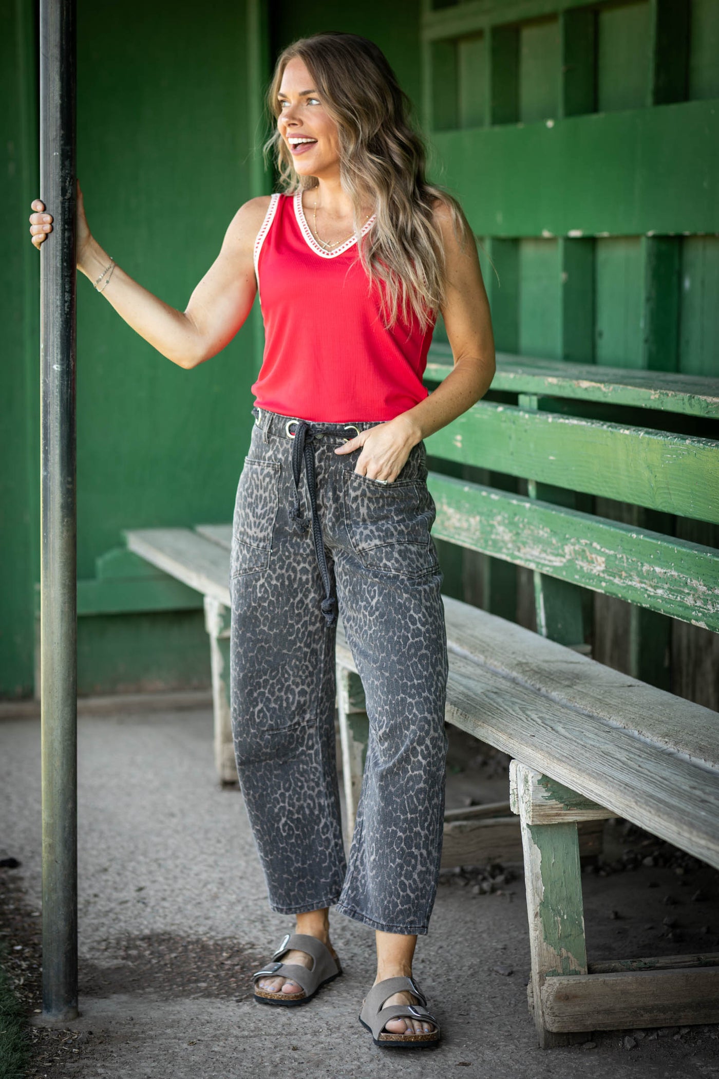 Sleeveless Top with V-Neck and Trim Detail