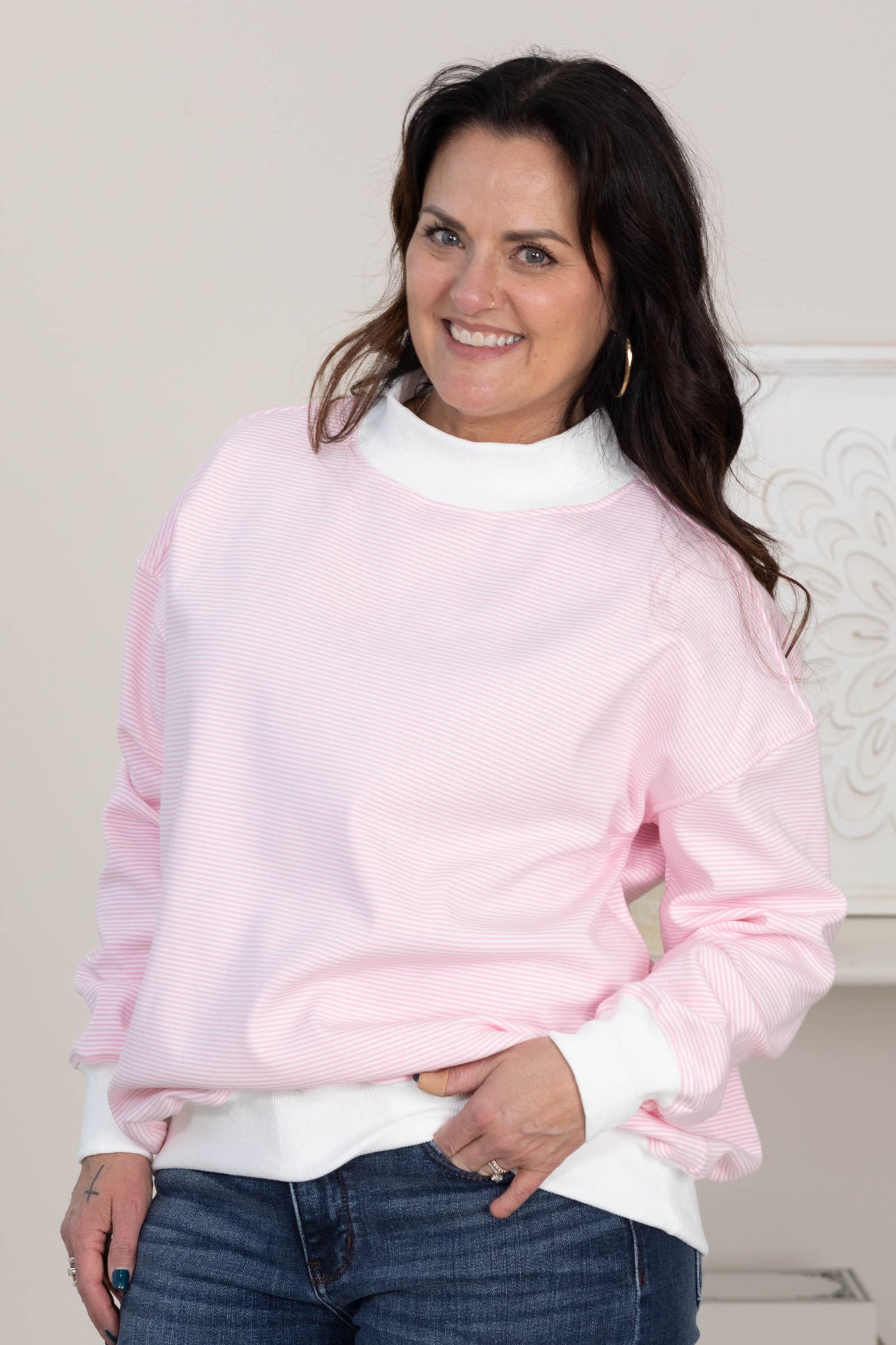 Mock Neck Striped Sweatshirts