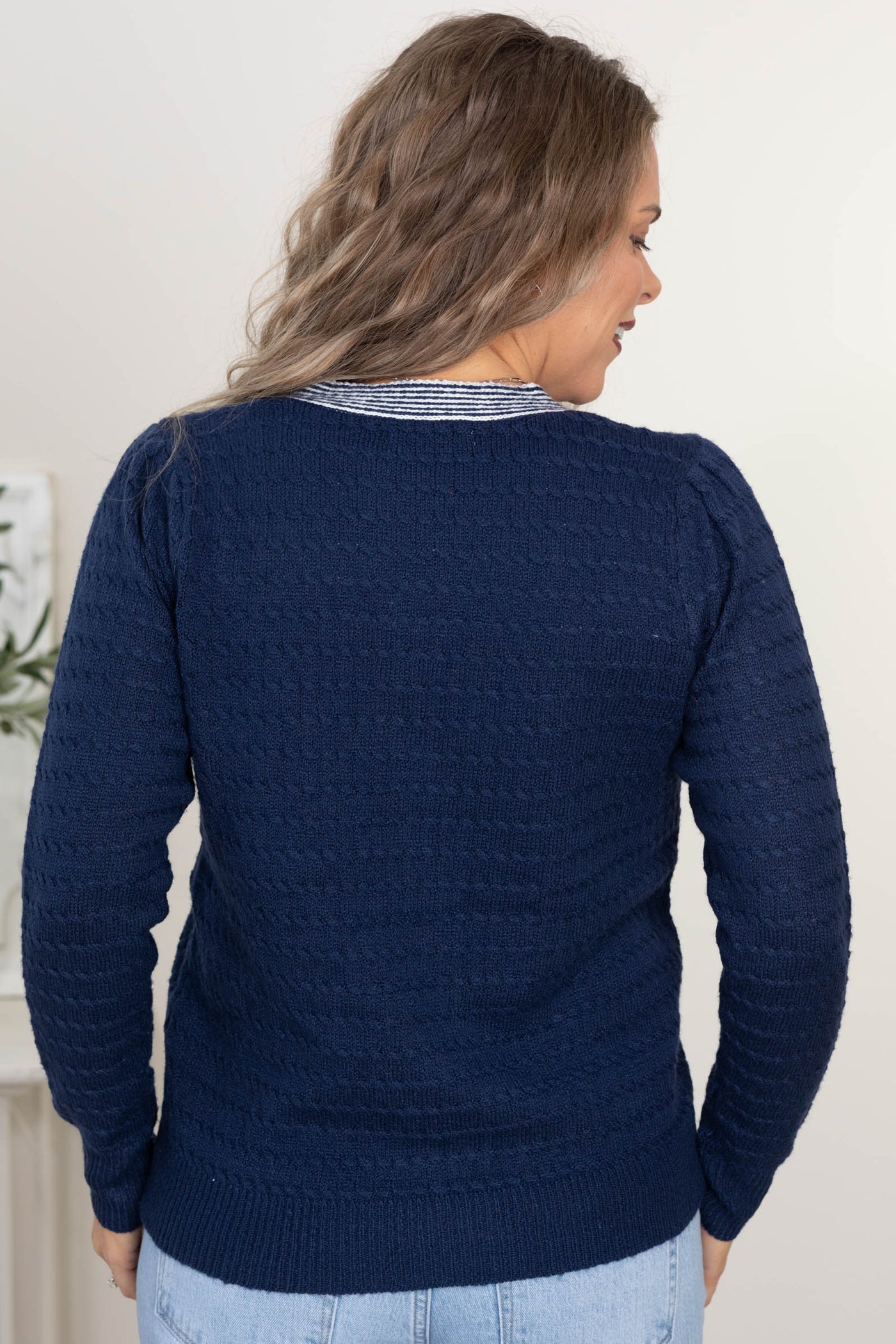 Navy Bow Snap Buttons Sweater Cardigan