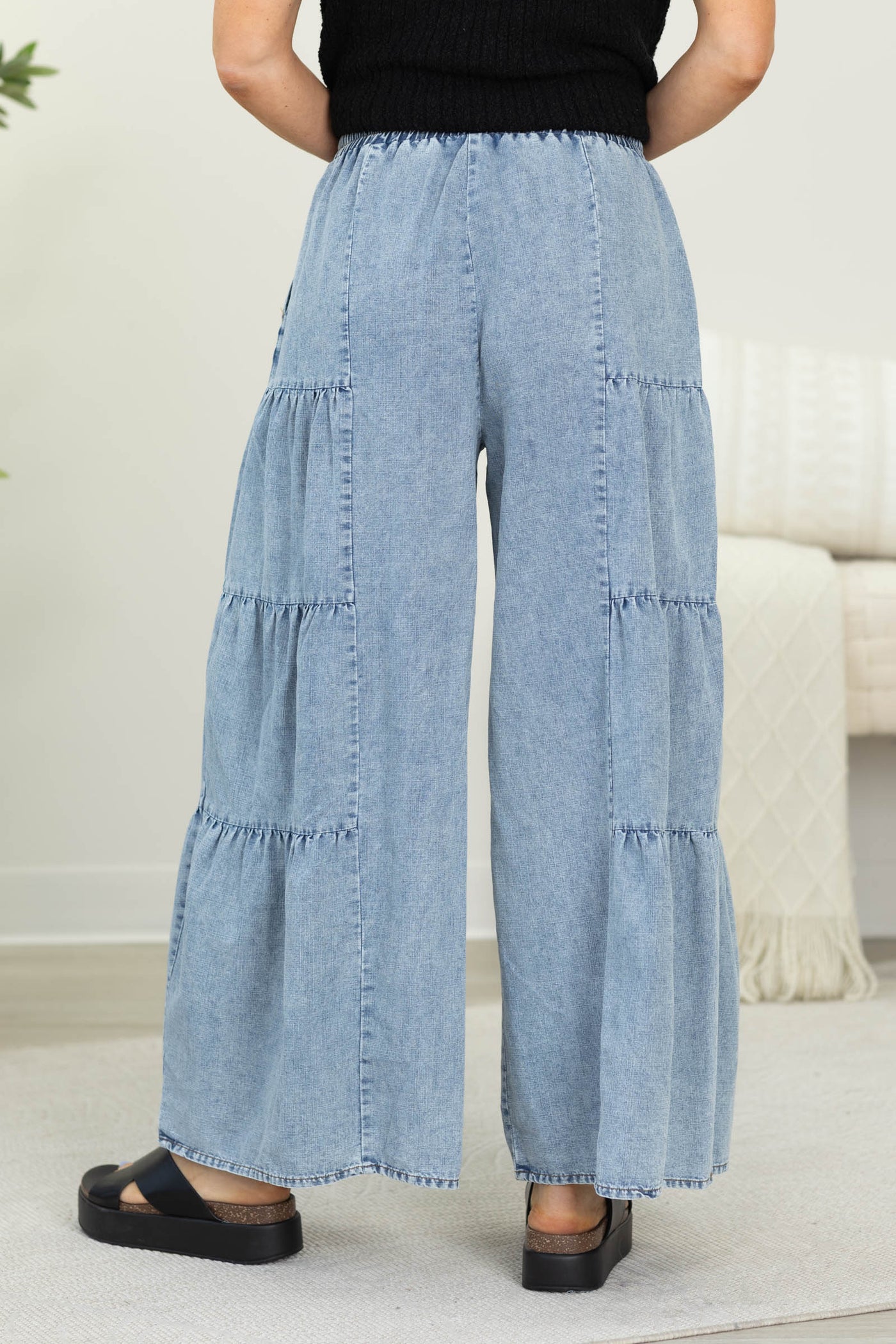 Light Wash Tiered Mineral Wash Pants
