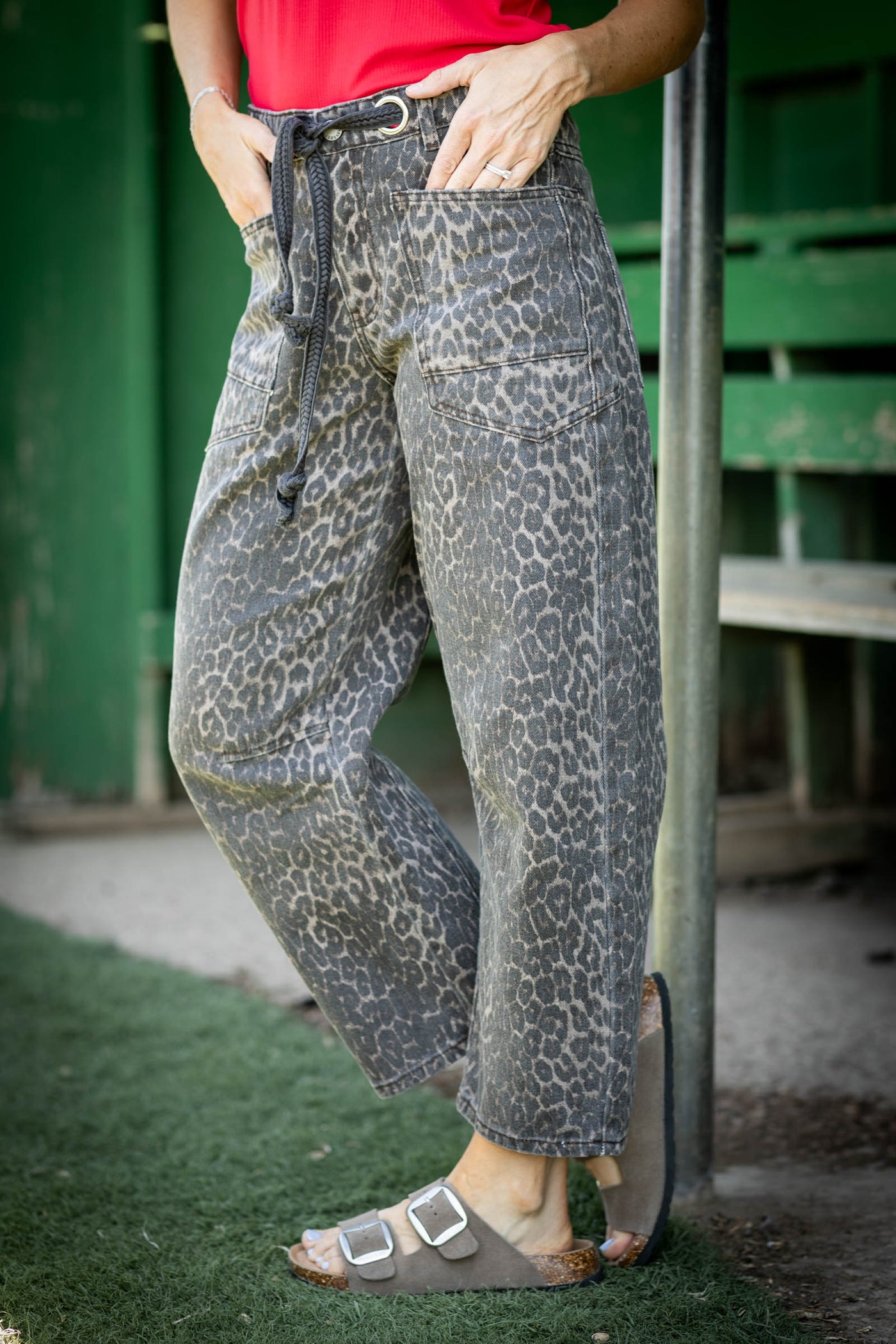 Leopard Barrel Pants With Rope Belt Detail