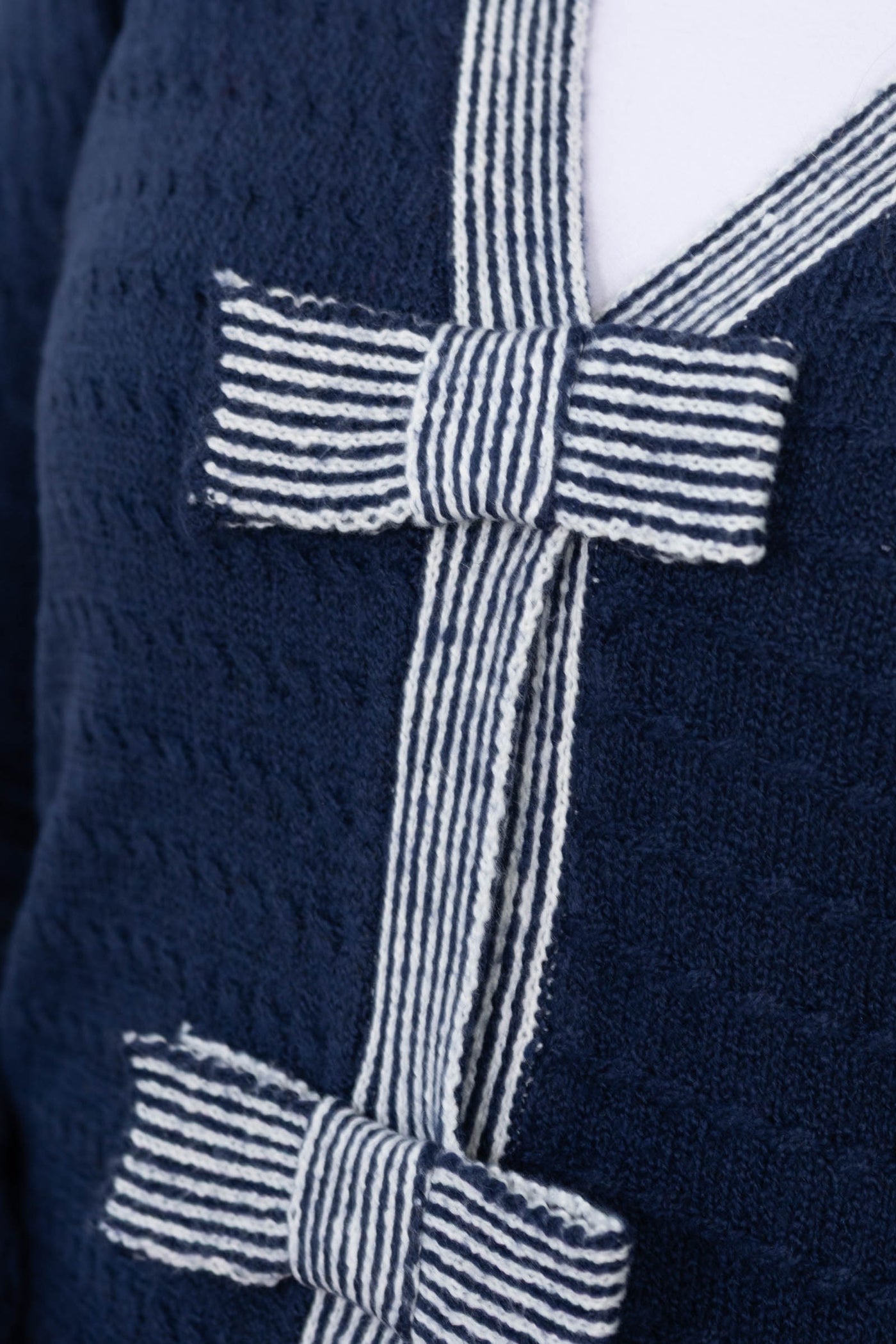 Navy Bow Snap Buttons Sweater Cardigan