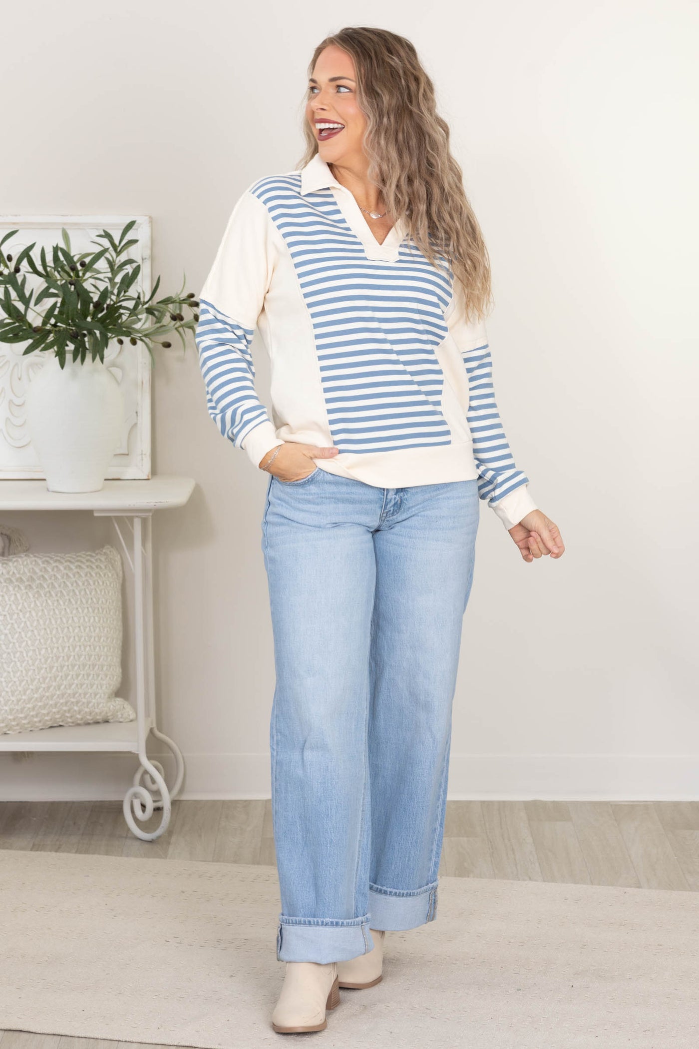 Blue Stripe Colorblock French Terry Sweatshirt