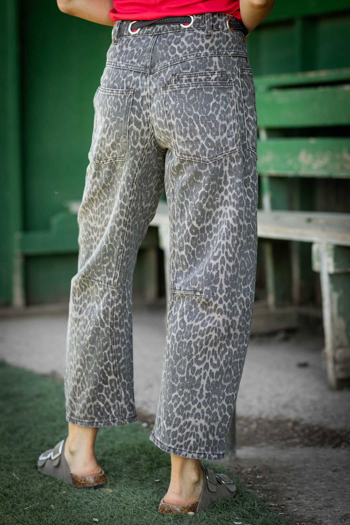 Leopard Barrel Pants With Rope Belt Detail