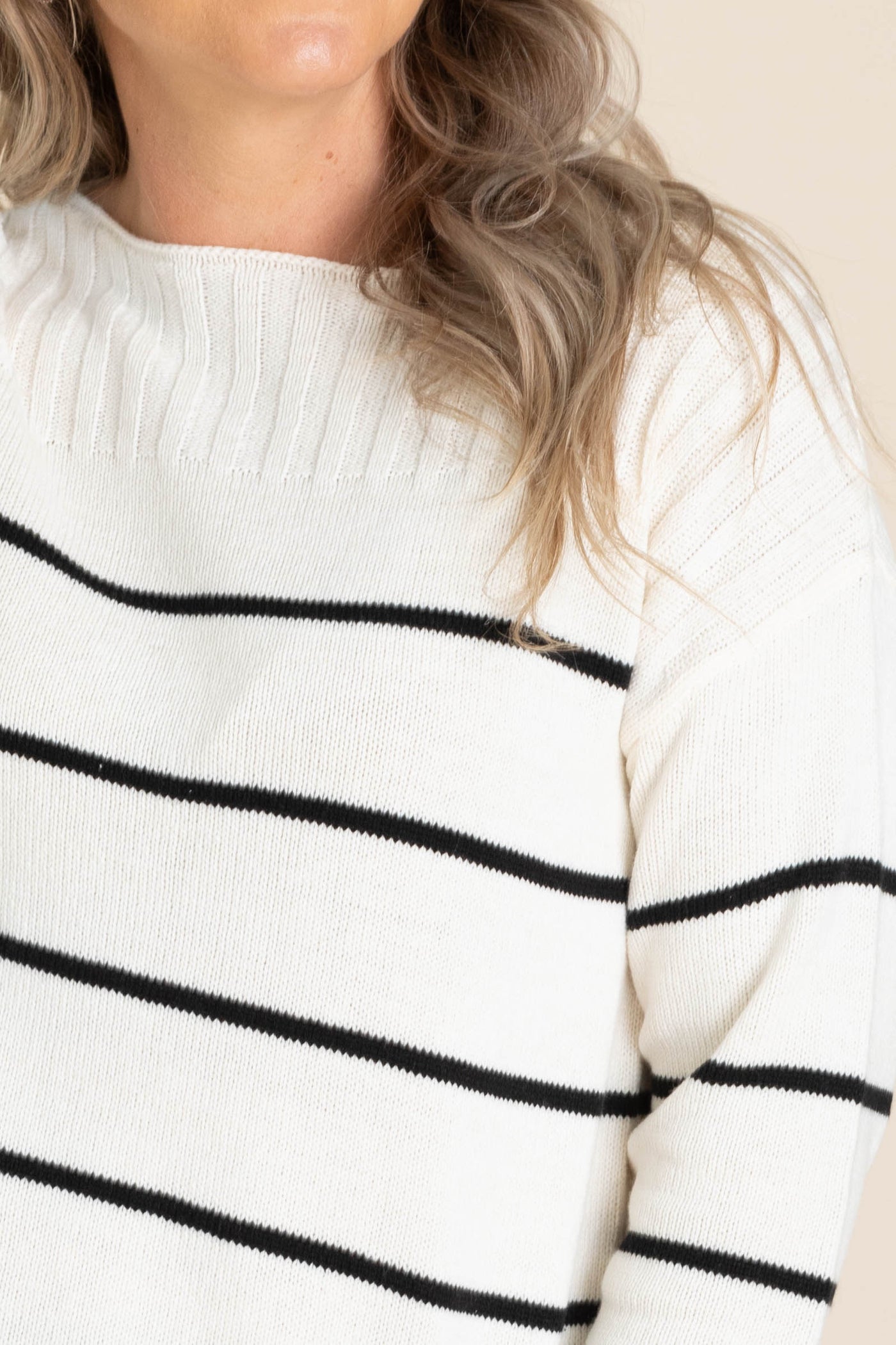 Ivory With Black Stripe Pullover Sweater