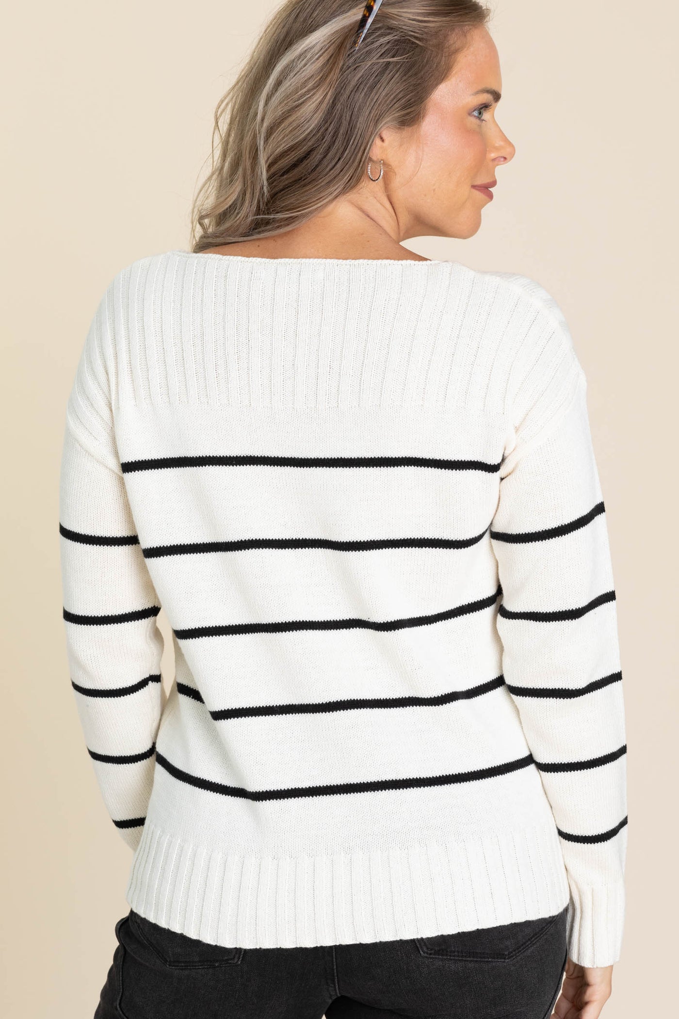 Ivory With Black Stripe Pullover Sweater