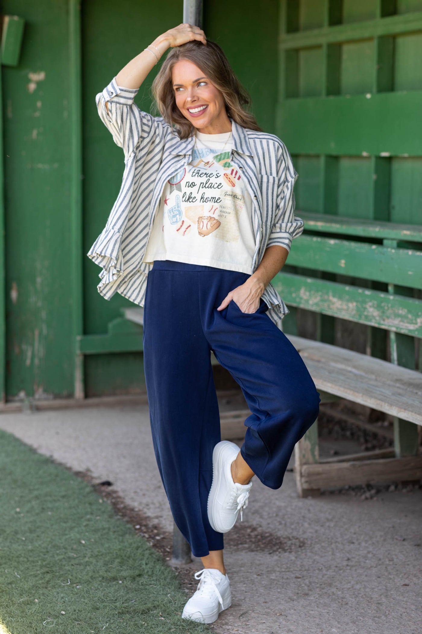 Navy Elastic Waist Scuba Barrel Pant