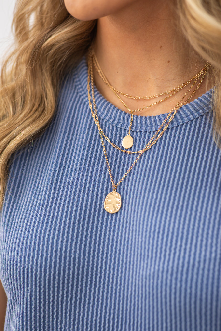 Gold Double Disc Charm Layered Necklace