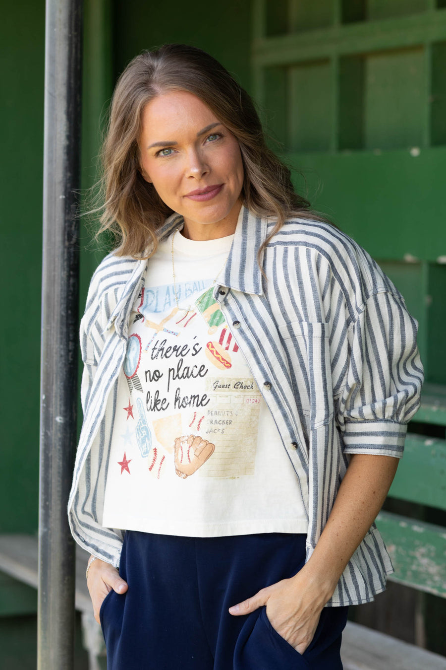 Cotierra Striped Button Up Top with 3/4 Sleeves- 100% Cotton
