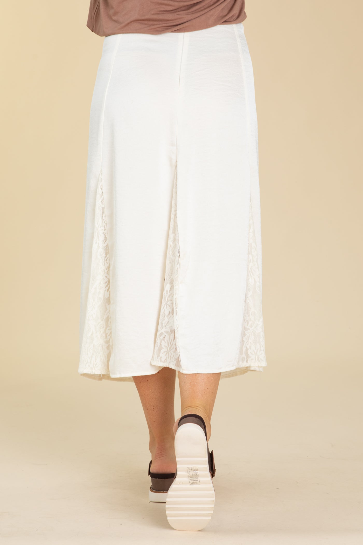 Cream Crushed Satin Lace Godet Skirt