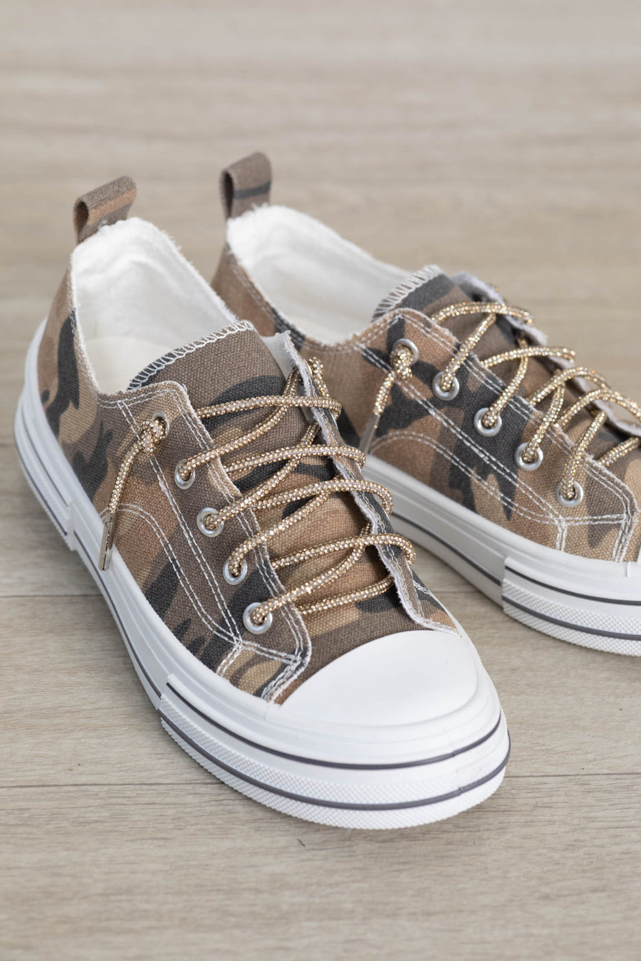 Mocha Camo Platform Sneakers With Sparkle Laces