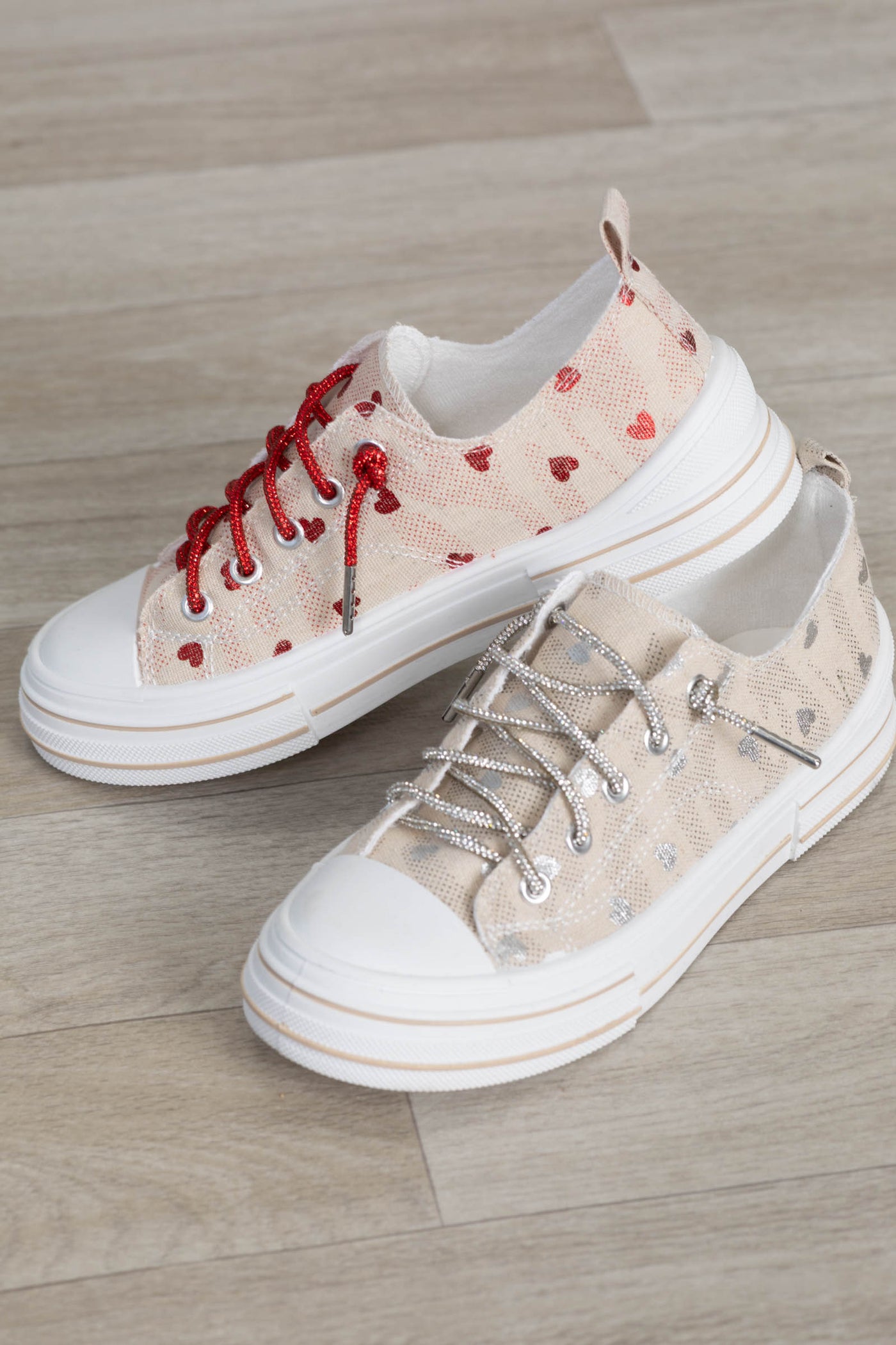 Printed Hearts With Glitter Lace Up Sneakers
