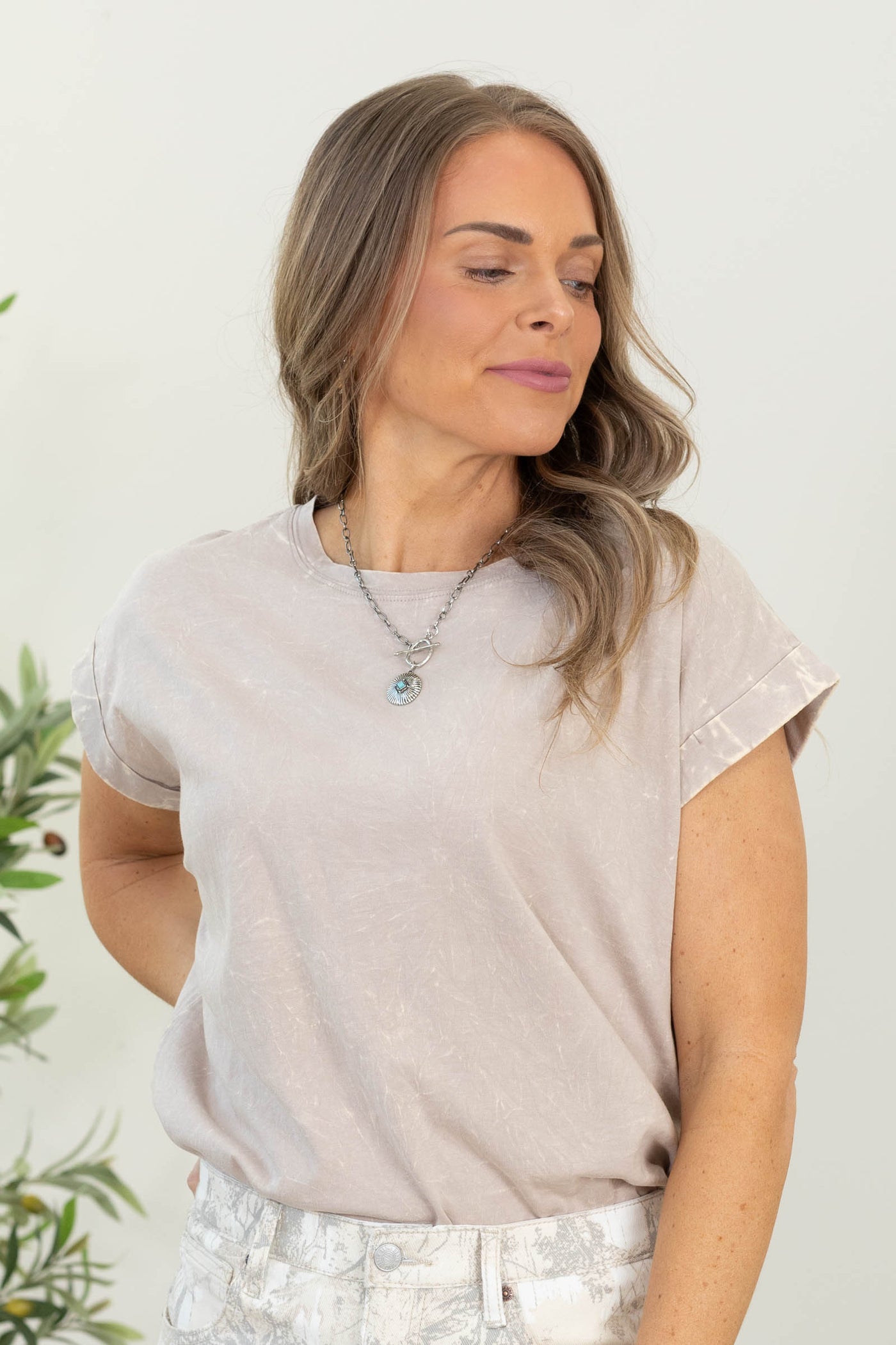 Crinkle Washed Folded Short Sleeve Knit Top