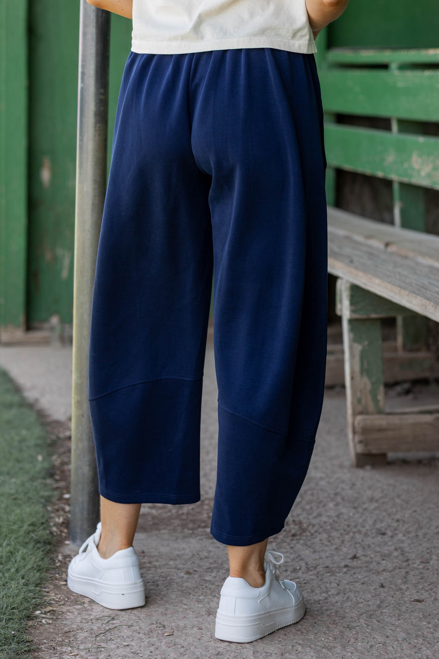 Navy Elastic Waist Scuba Barrel Pant
