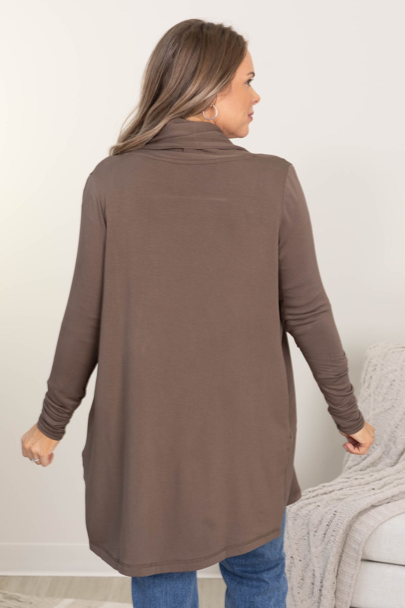 Brown Fleece Lined Flowy Open Cardigan