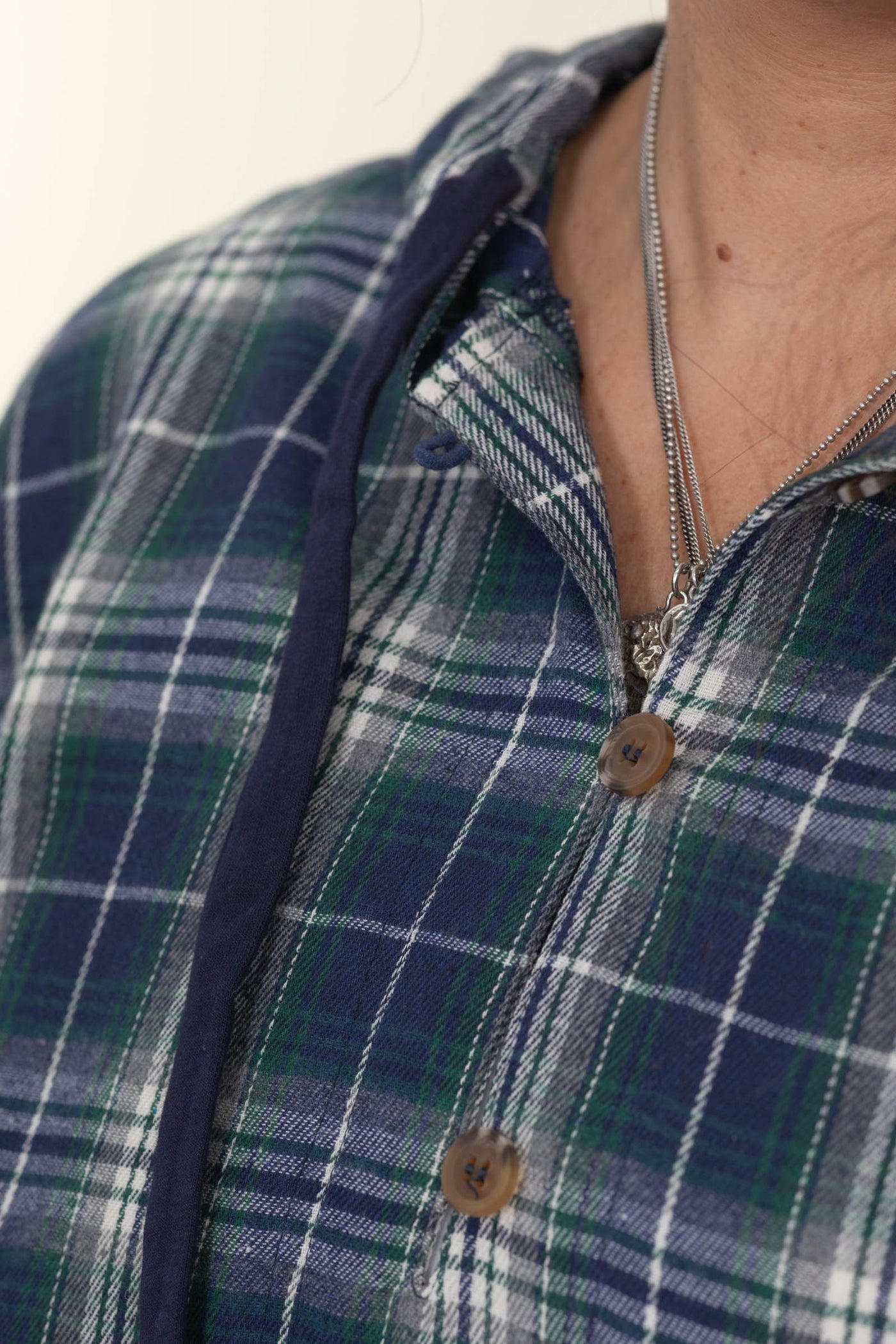Navy Plaid Mixed Half Plaid Jacket Knit Hoodie