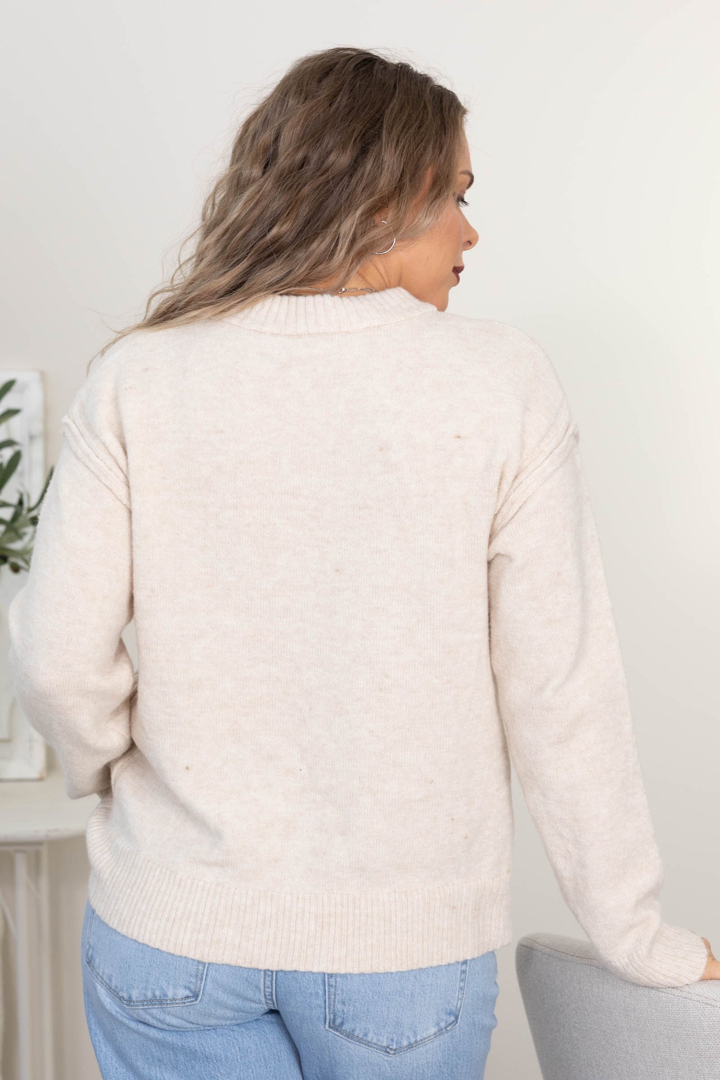 Oatmeal Cherry Printed Sweater