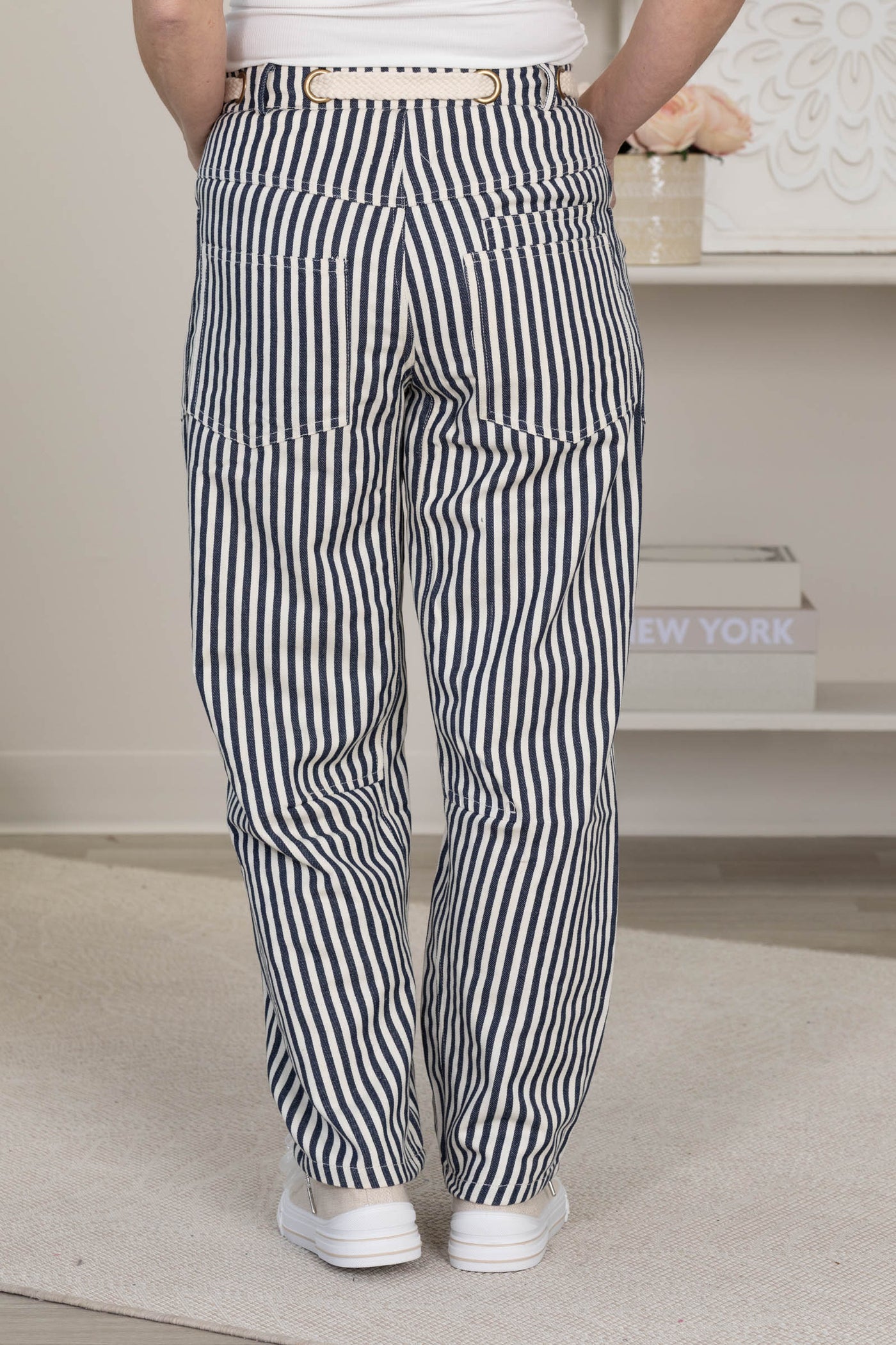 Denim Washed Vintage Stripe Rope String Pants