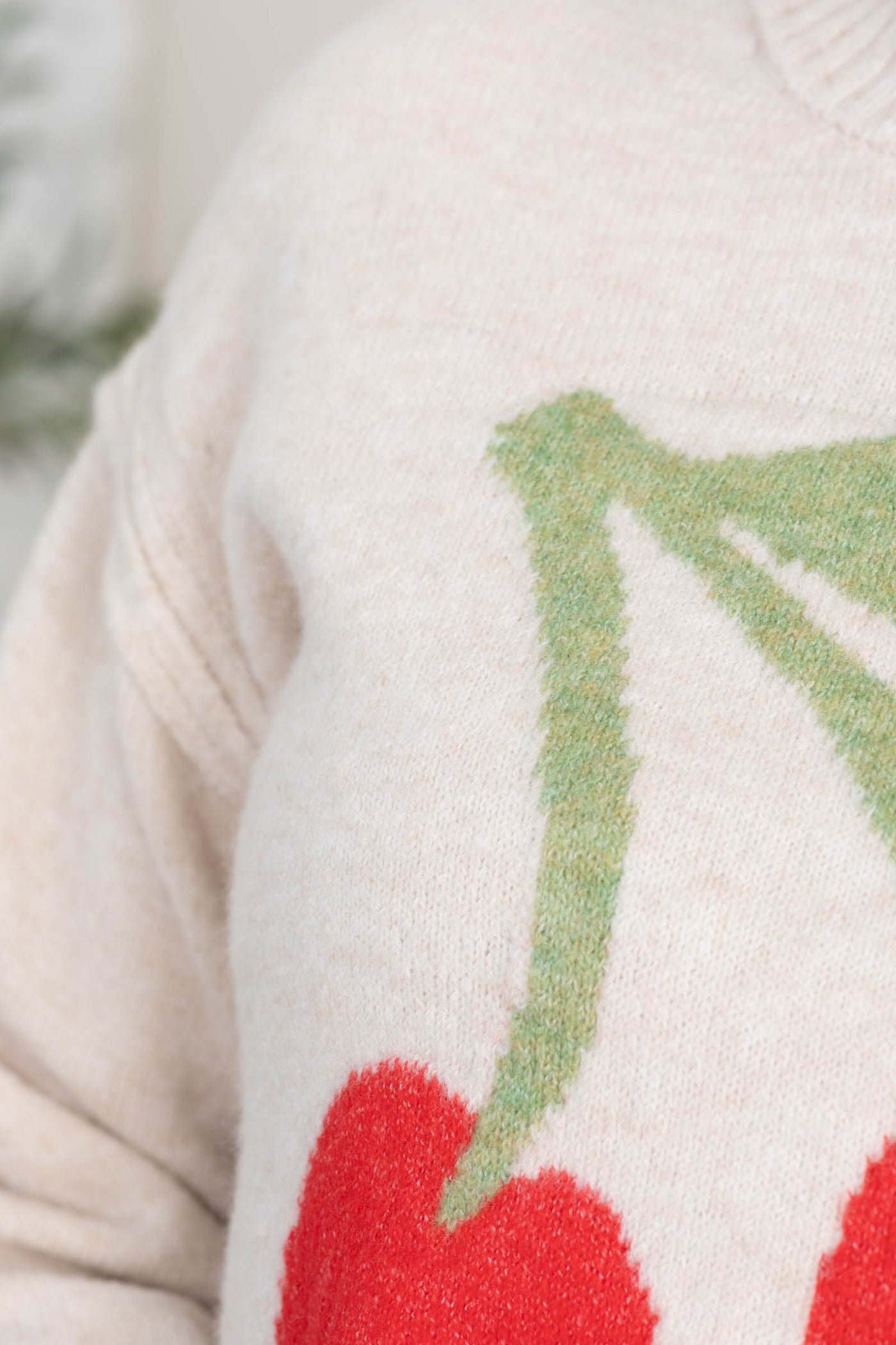 Oatmeal Cherry Printed Sweater