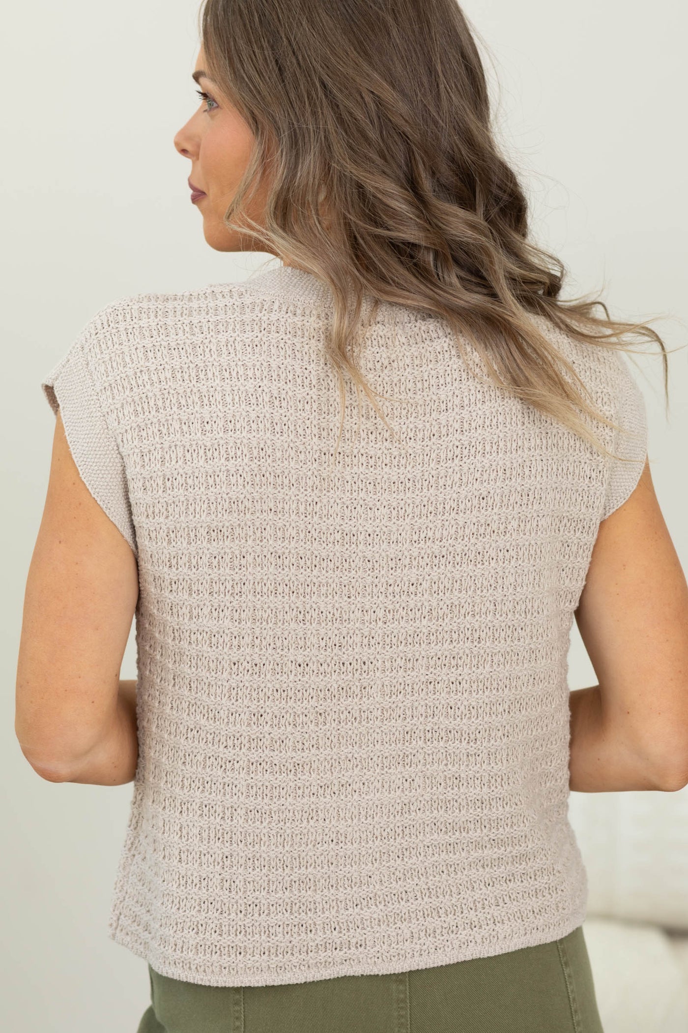 Beige Button Hardware Detail Short Sleeve Knit Cardigan · Filly Flair