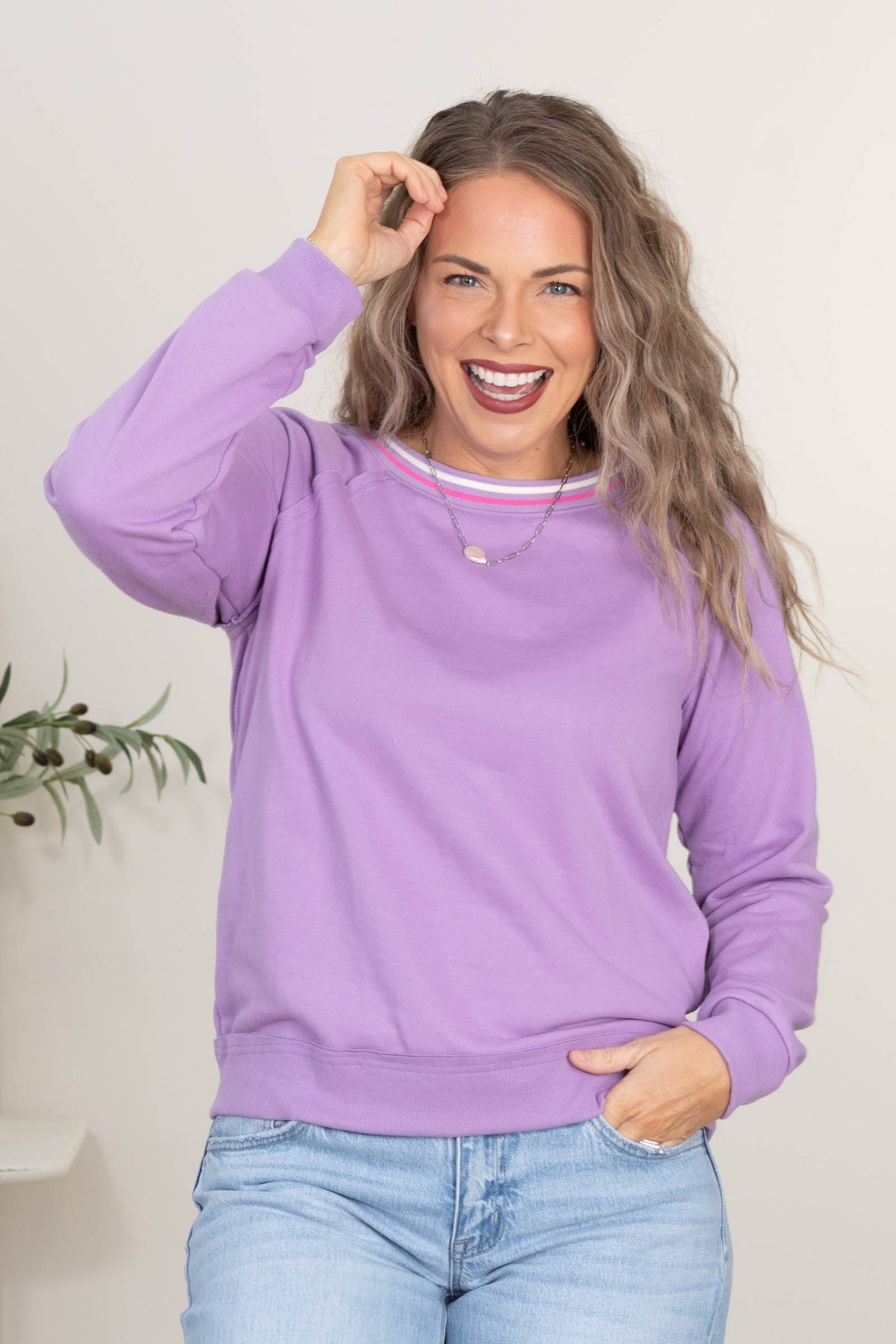 Lilac Varsity Rib Terry Knit Sweatshirt