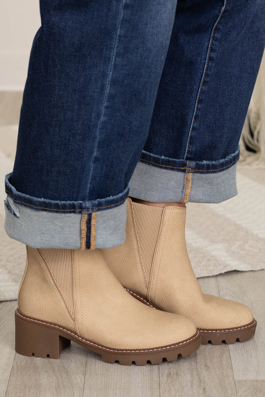 MIA Beige Vegan Leather Chelsea Bootie